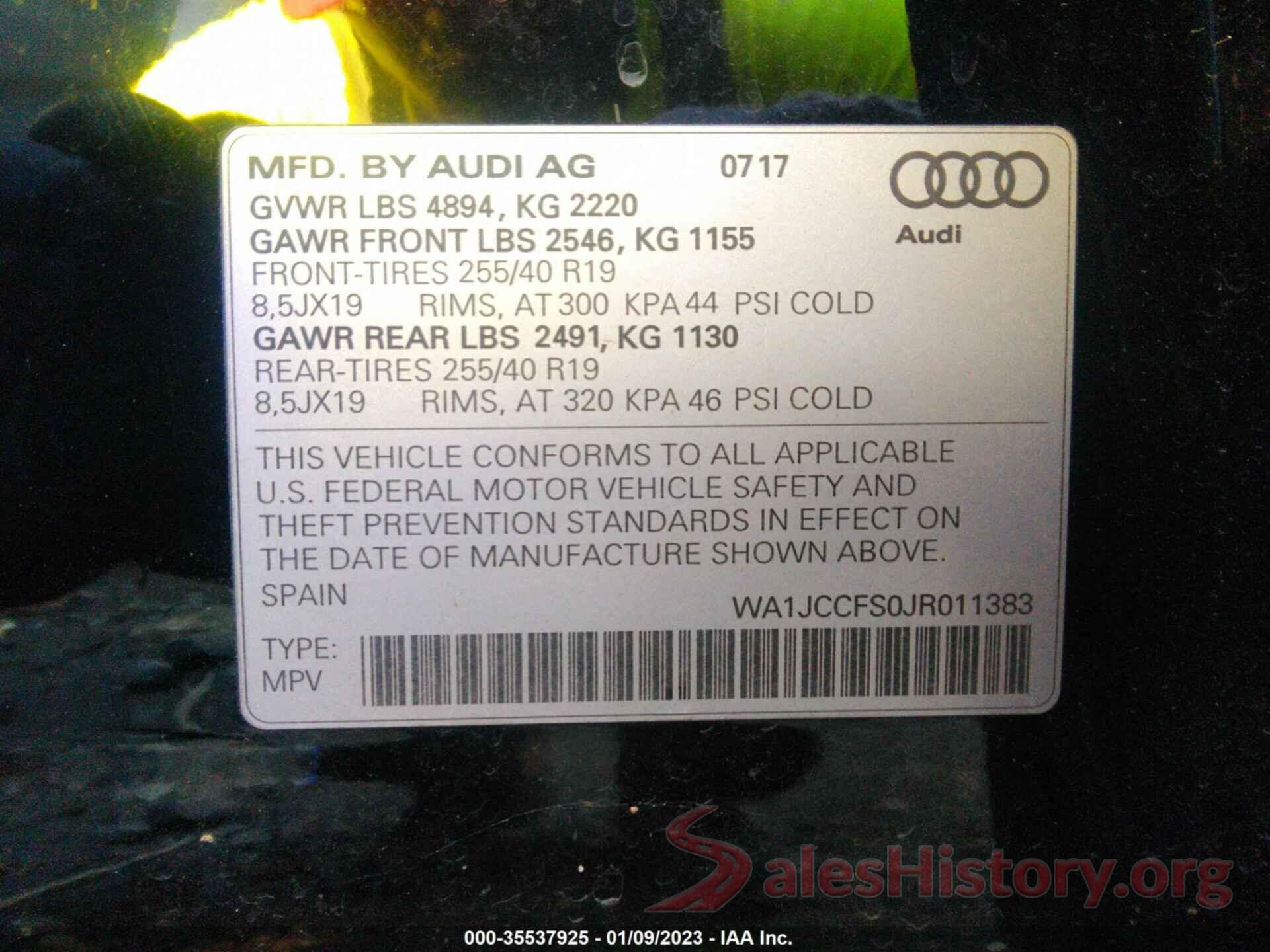 WA1JCCFS0JR011383 2018 AUDI Q3