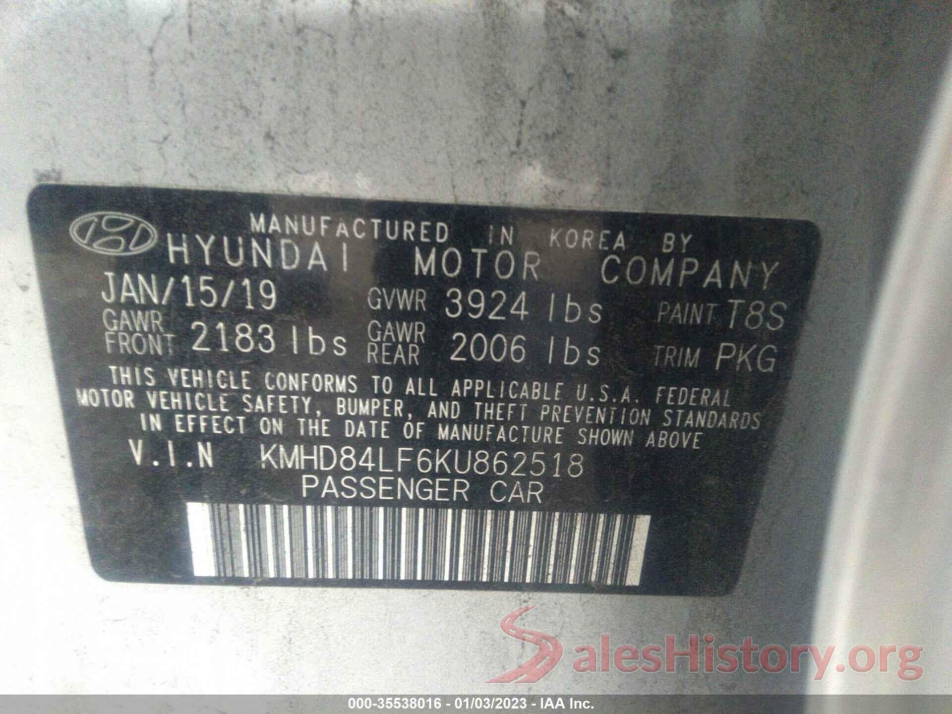 KMHD84LF6KU862518 2019 HYUNDAI ELANTRA