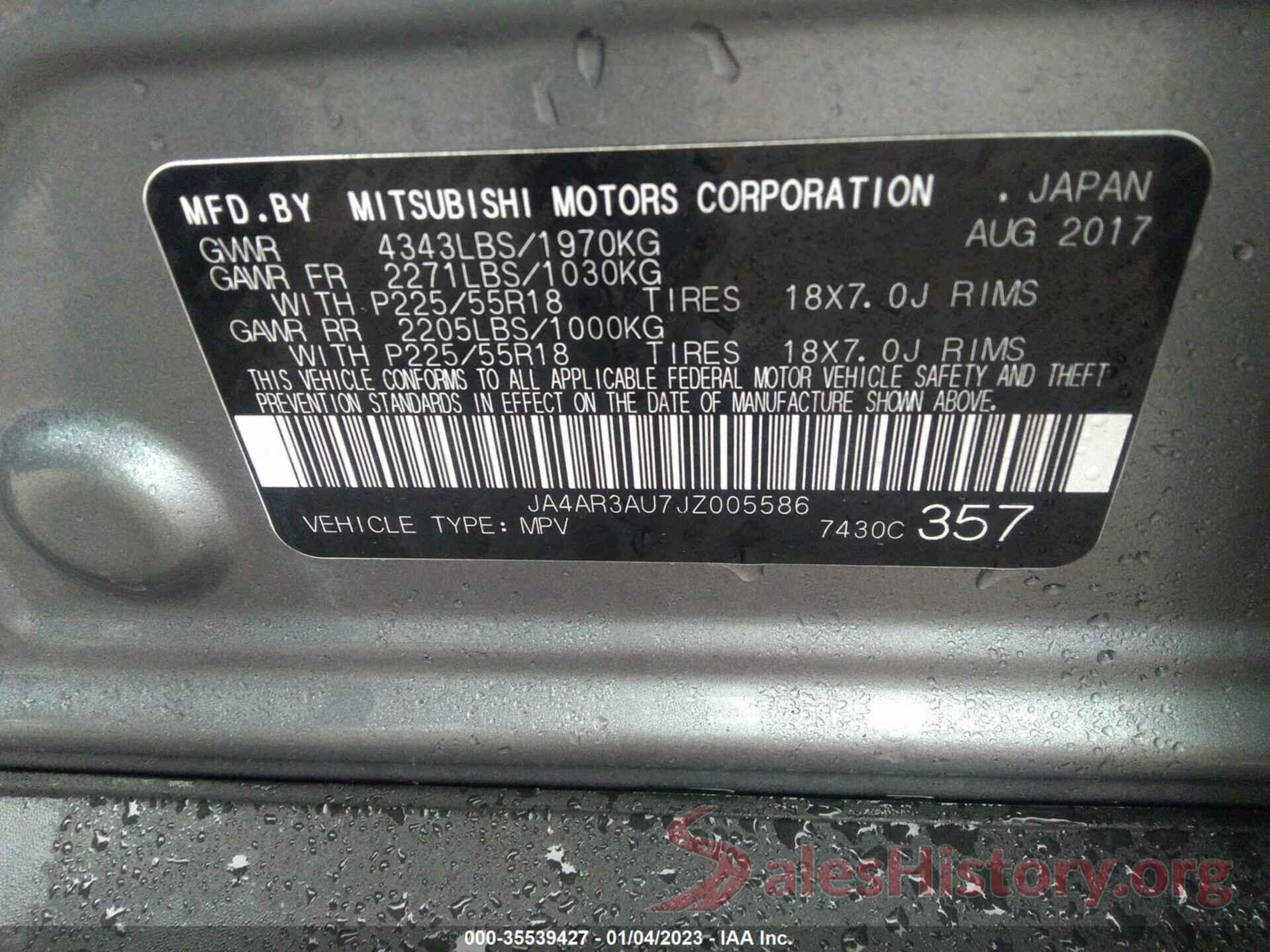 JA4AR3AU7JZ005586 2018 MITSUBISHI OUTLANDER SPORT