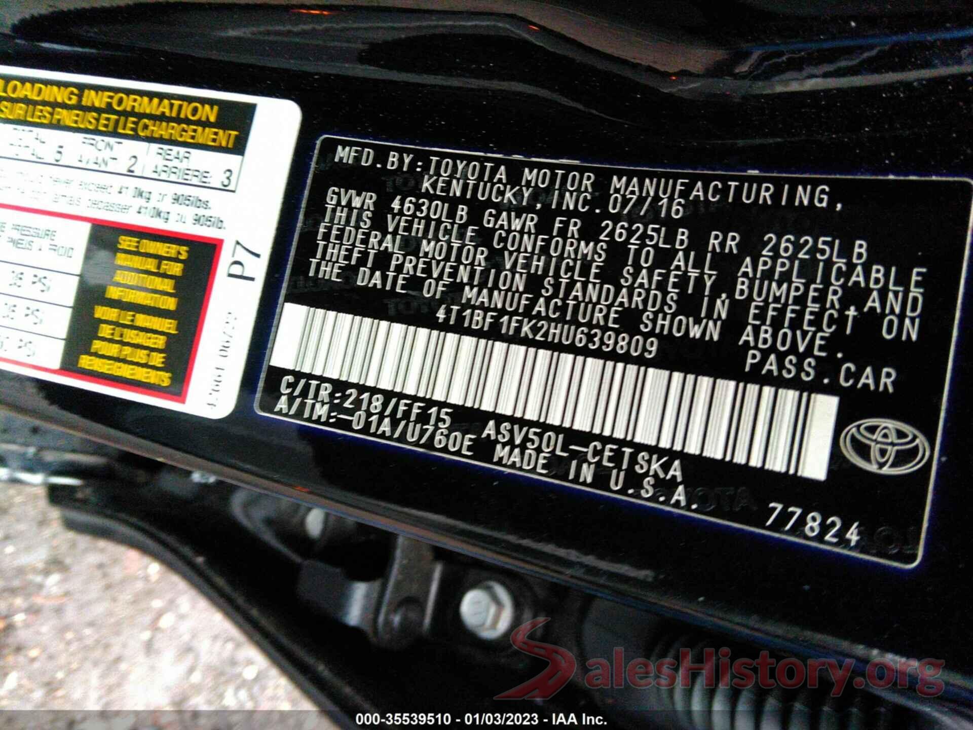 4T1BF1FK2HU639809 2017 TOYOTA CAMRY