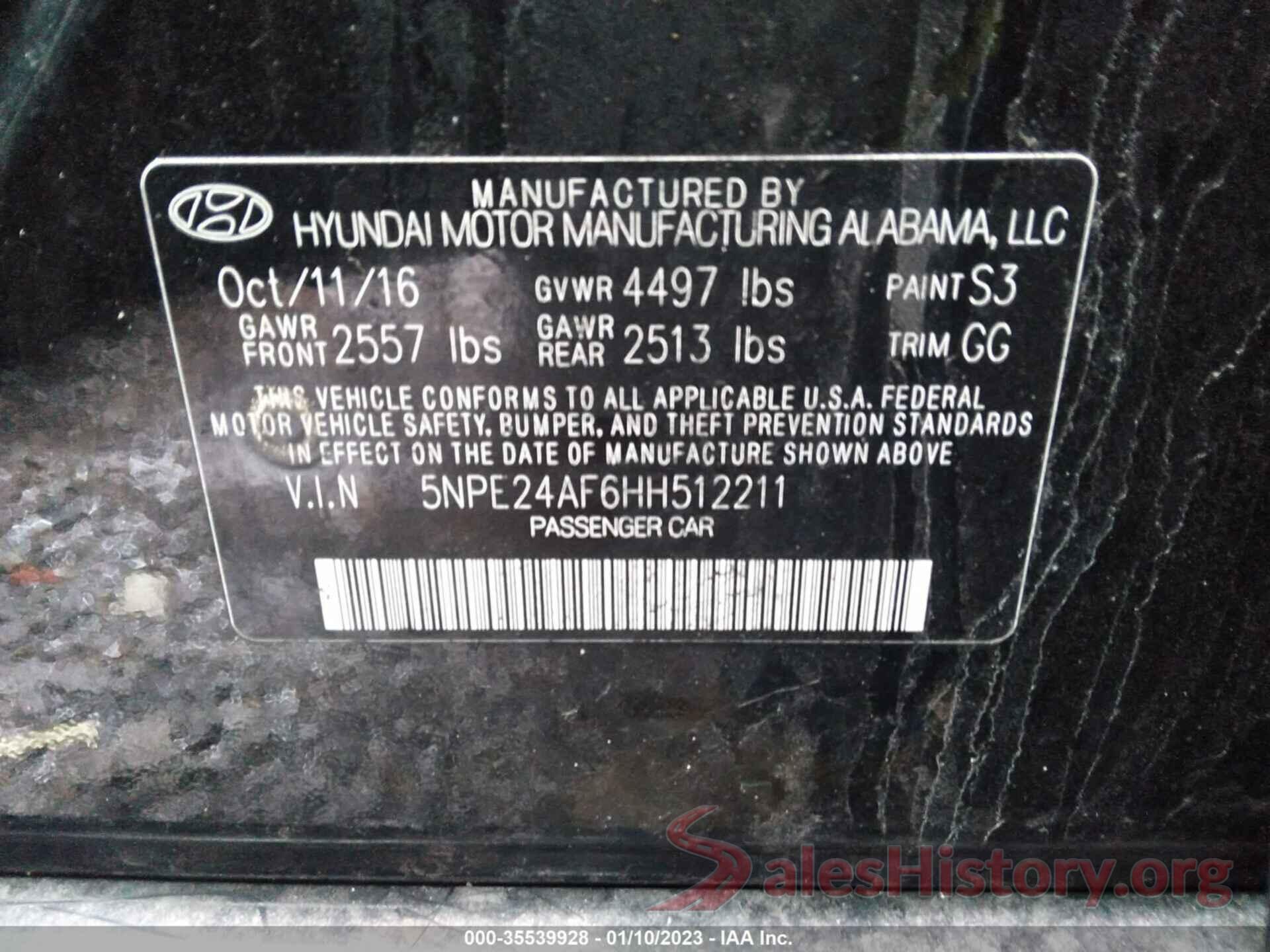 5NPE24AF6HH512211 2017 HYUNDAI SONATA