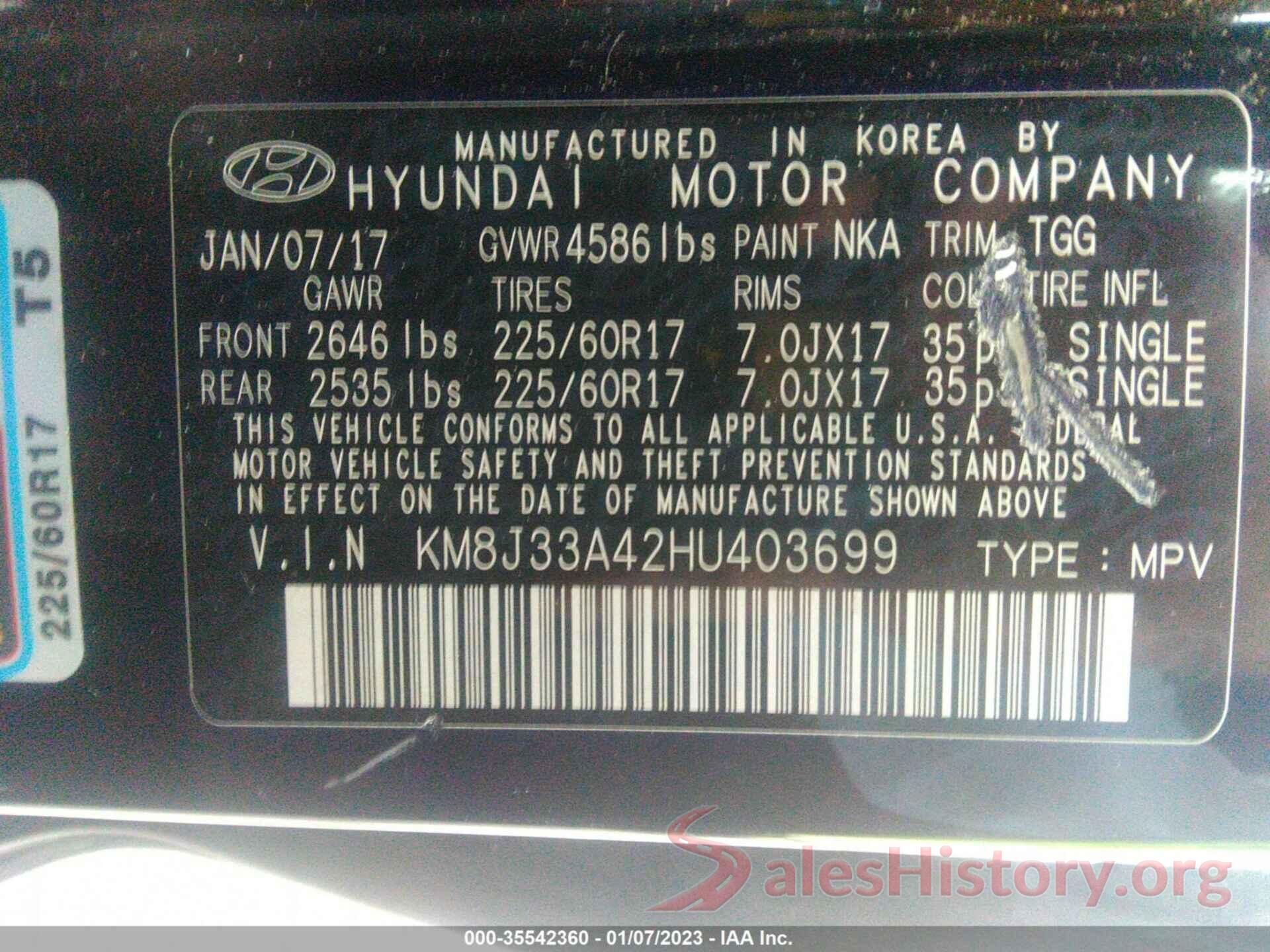 KM8J33A42HU403699 2017 HYUNDAI TUCSON