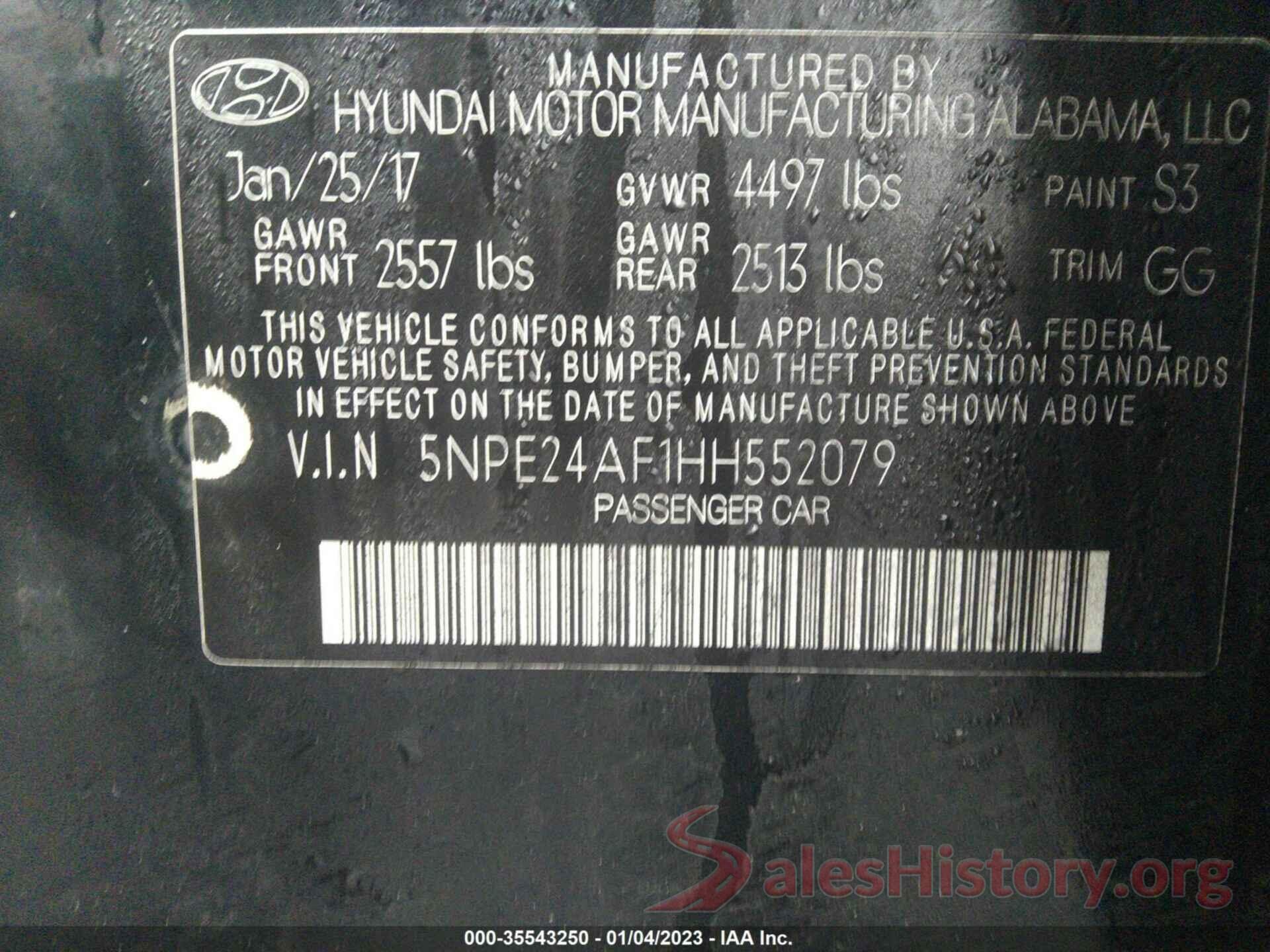 5NPE24AF1HH552079 2017 HYUNDAI SONATA