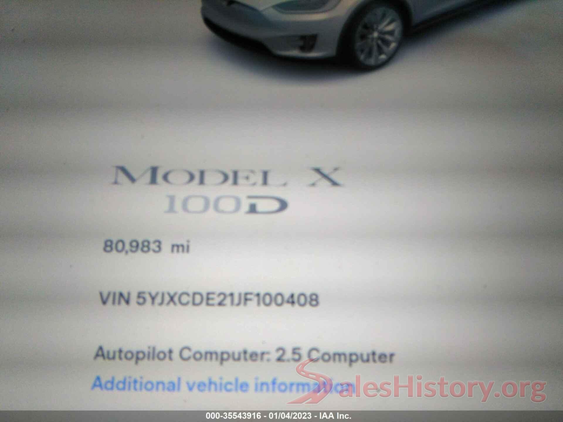 5YJXCDE21JF100408 2018 TESLA MODEL X