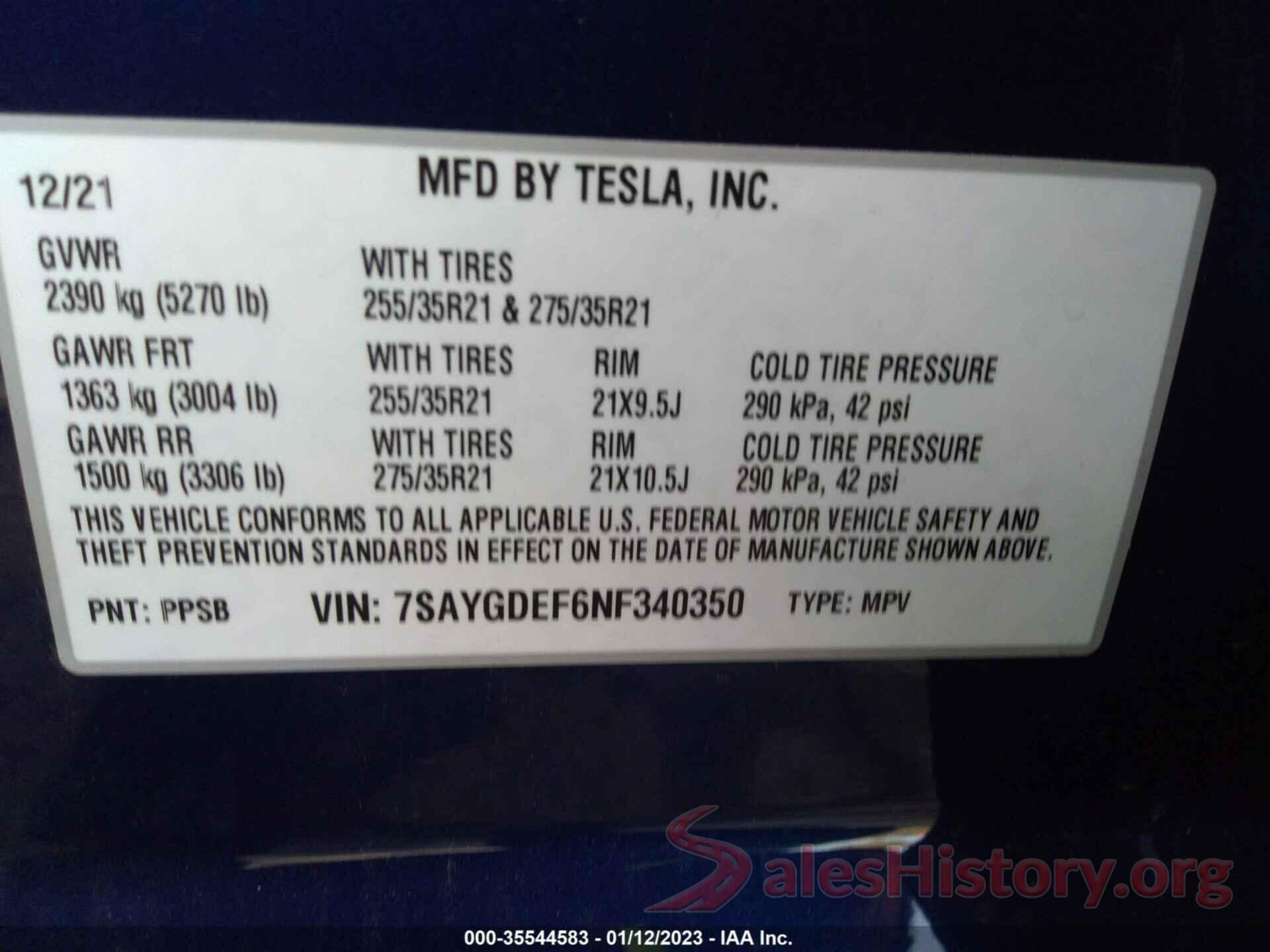 7SAYGDEF6NF340350 2022 TESLA MODEL Y