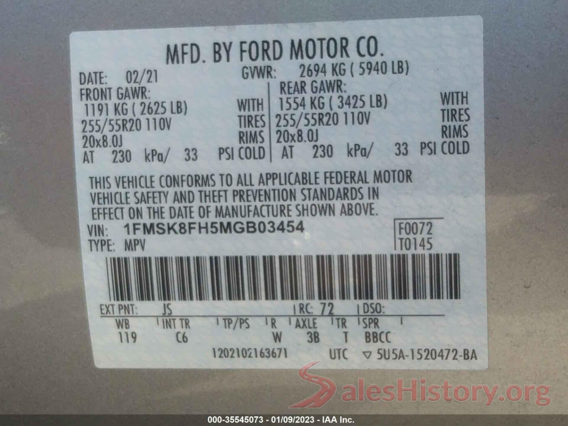 1FMSK8FH5MGB03454 2021 FORD EXPLORER