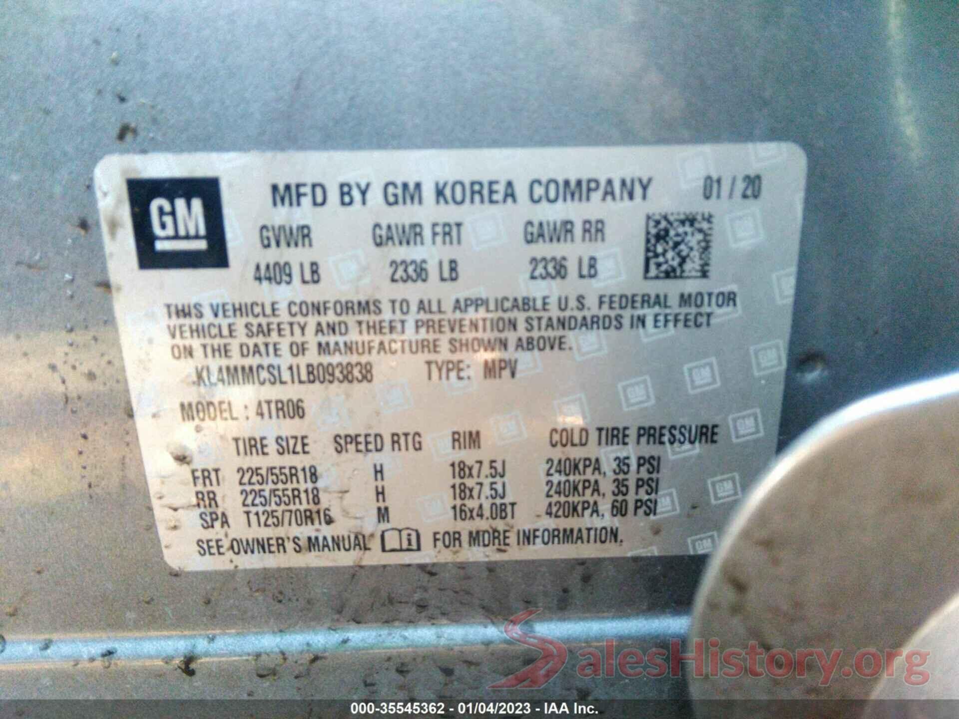 KL4MMCSL1LB093838 2020 BUICK ENCORE GX