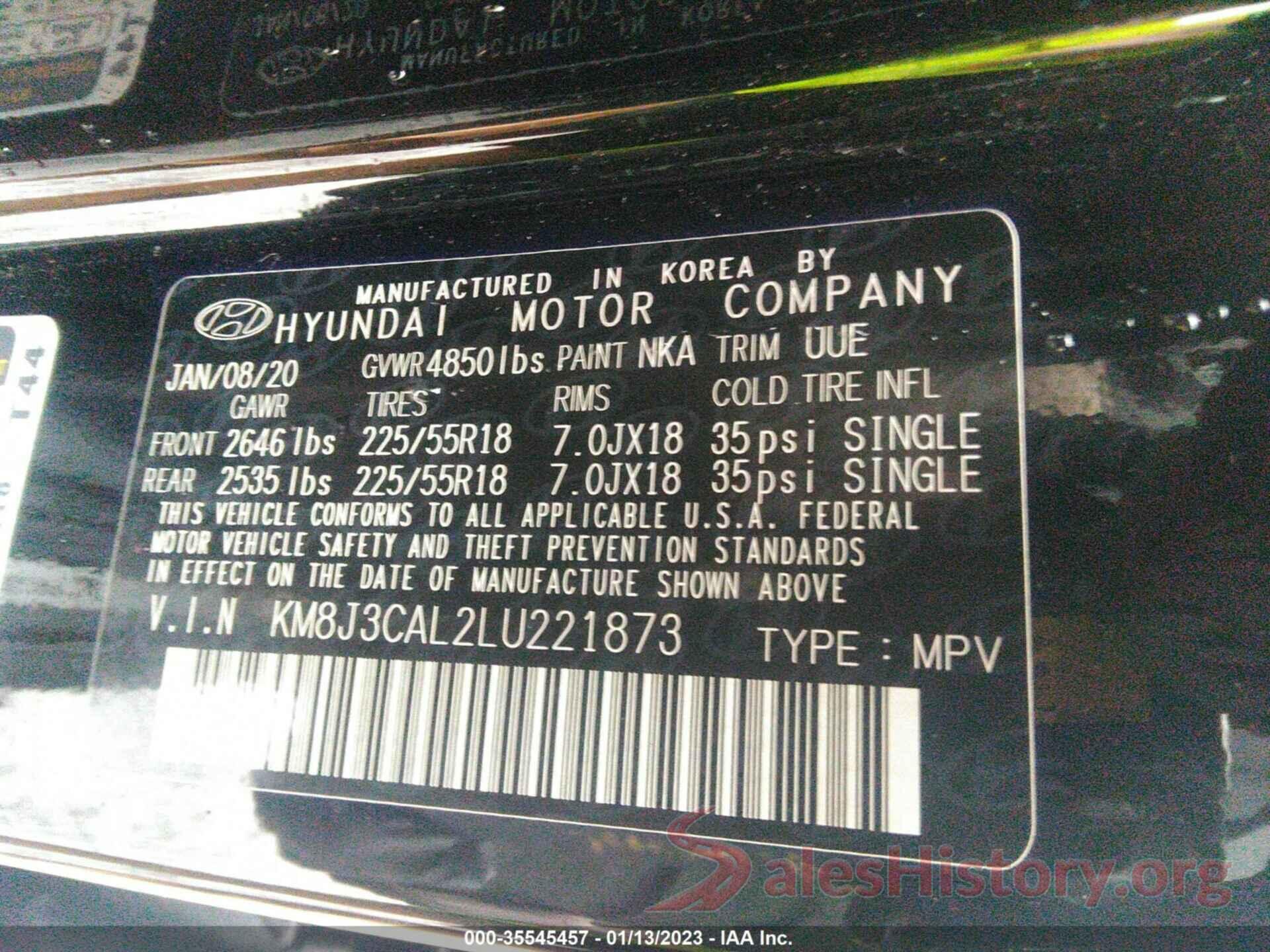 KM8J3CAL2LU221873 2020 HYUNDAI TUCSON