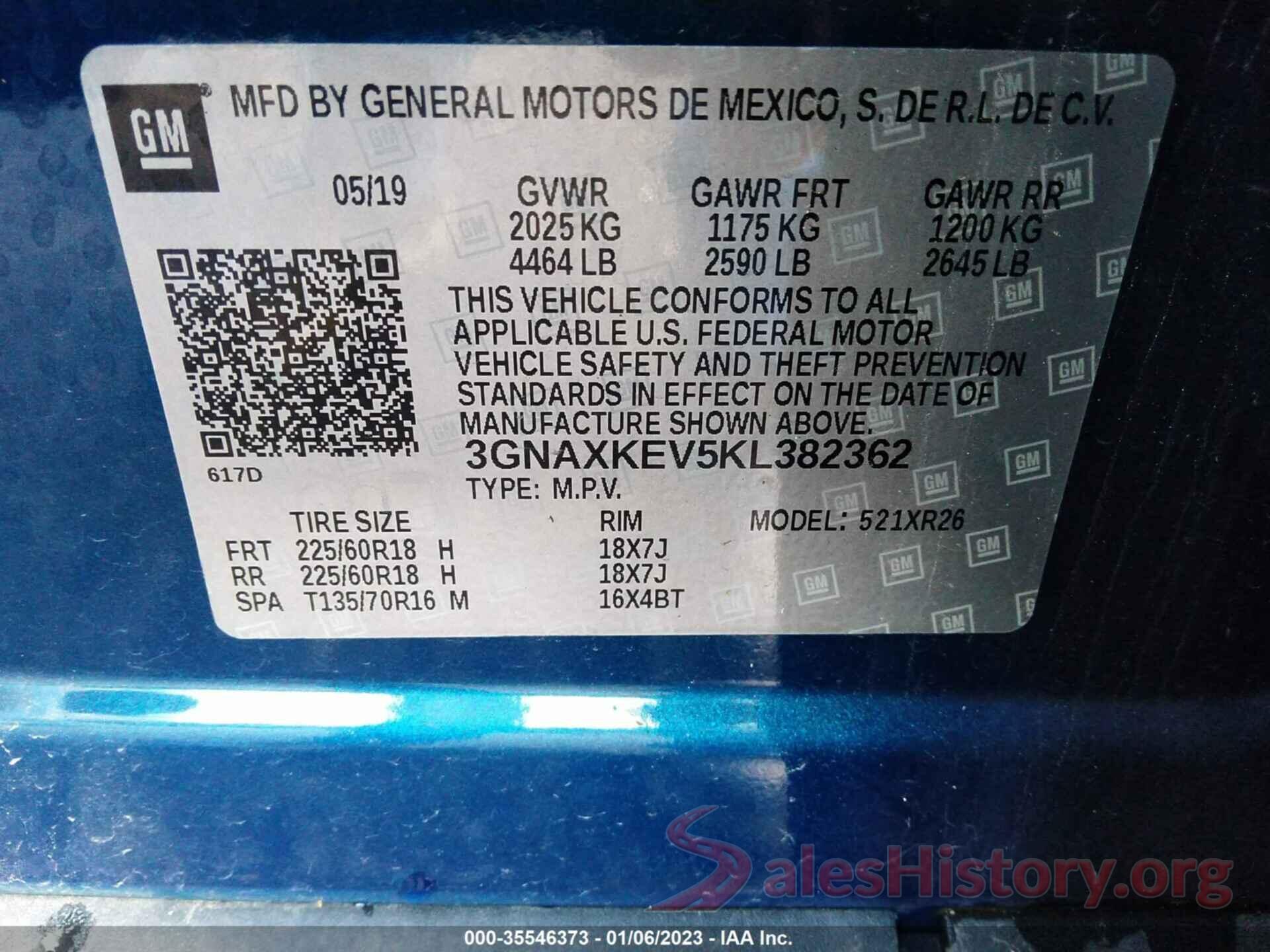 3GNAXKEV5KL382362 2019 CHEVROLET EQUINOX