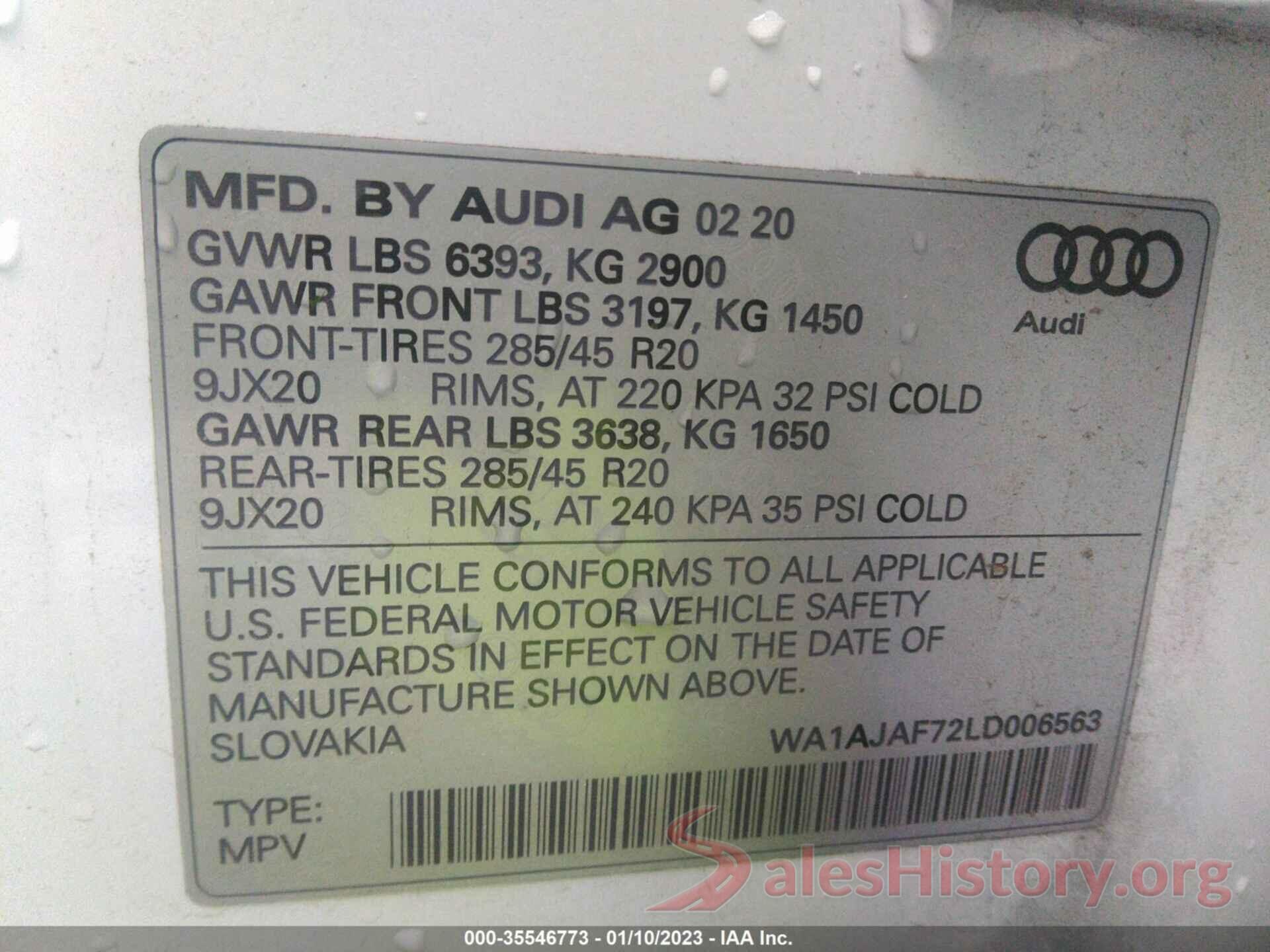 WA1AJAF72LD006563 2020 AUDI Q7