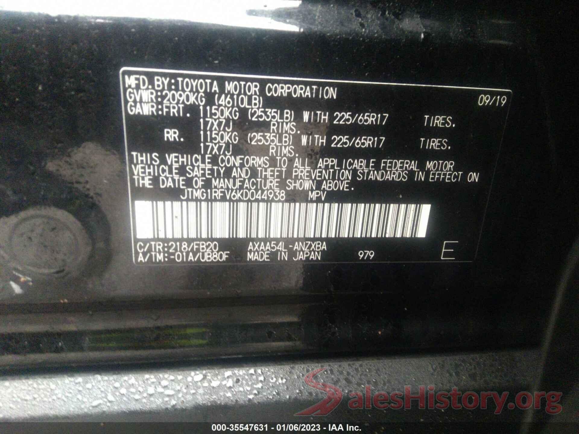 JTMG1RFV6KD044938 2019 TOYOTA RAV4