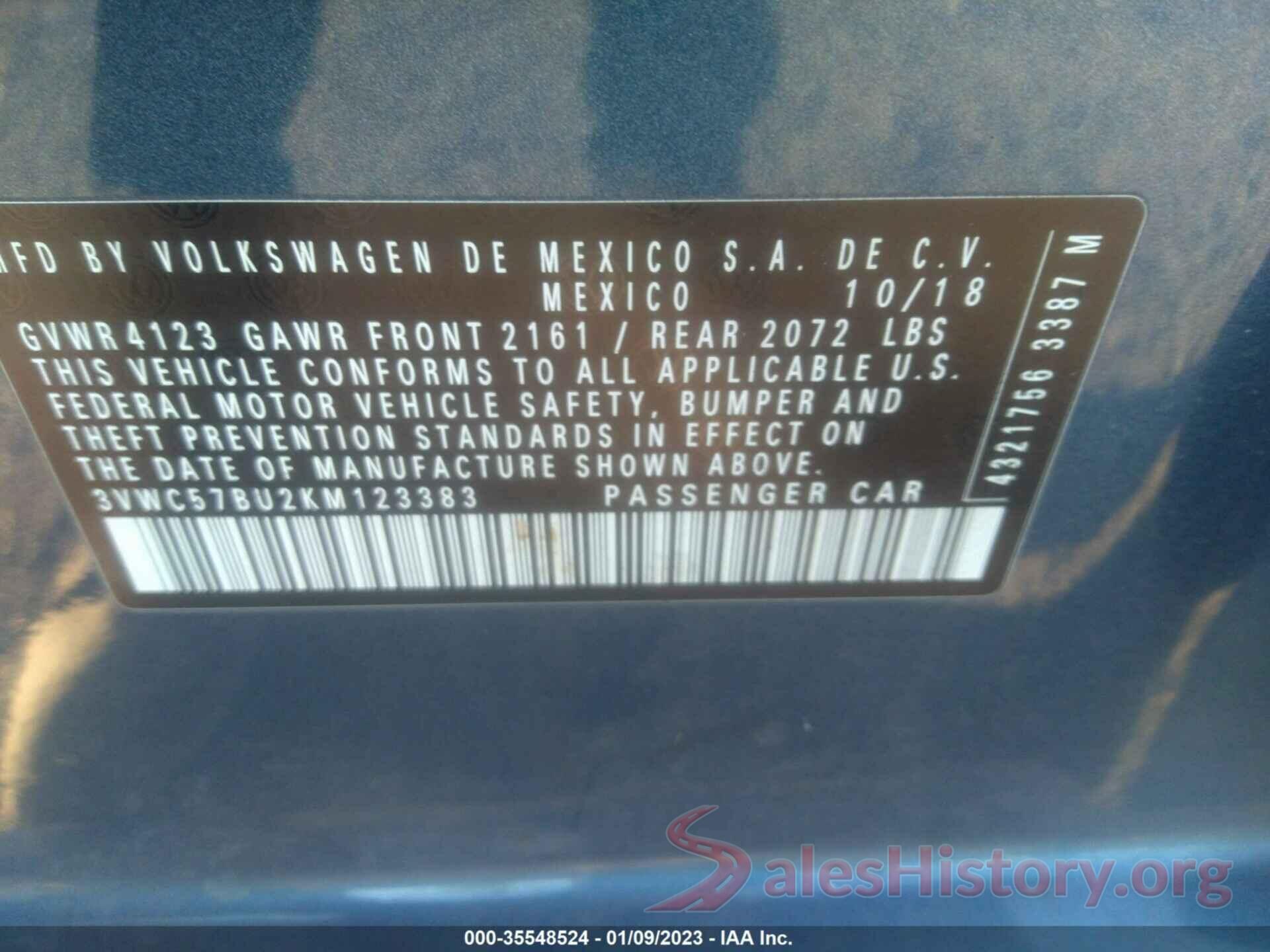 3VWC57BU2KM123383 2019 VOLKSWAGEN JETTA