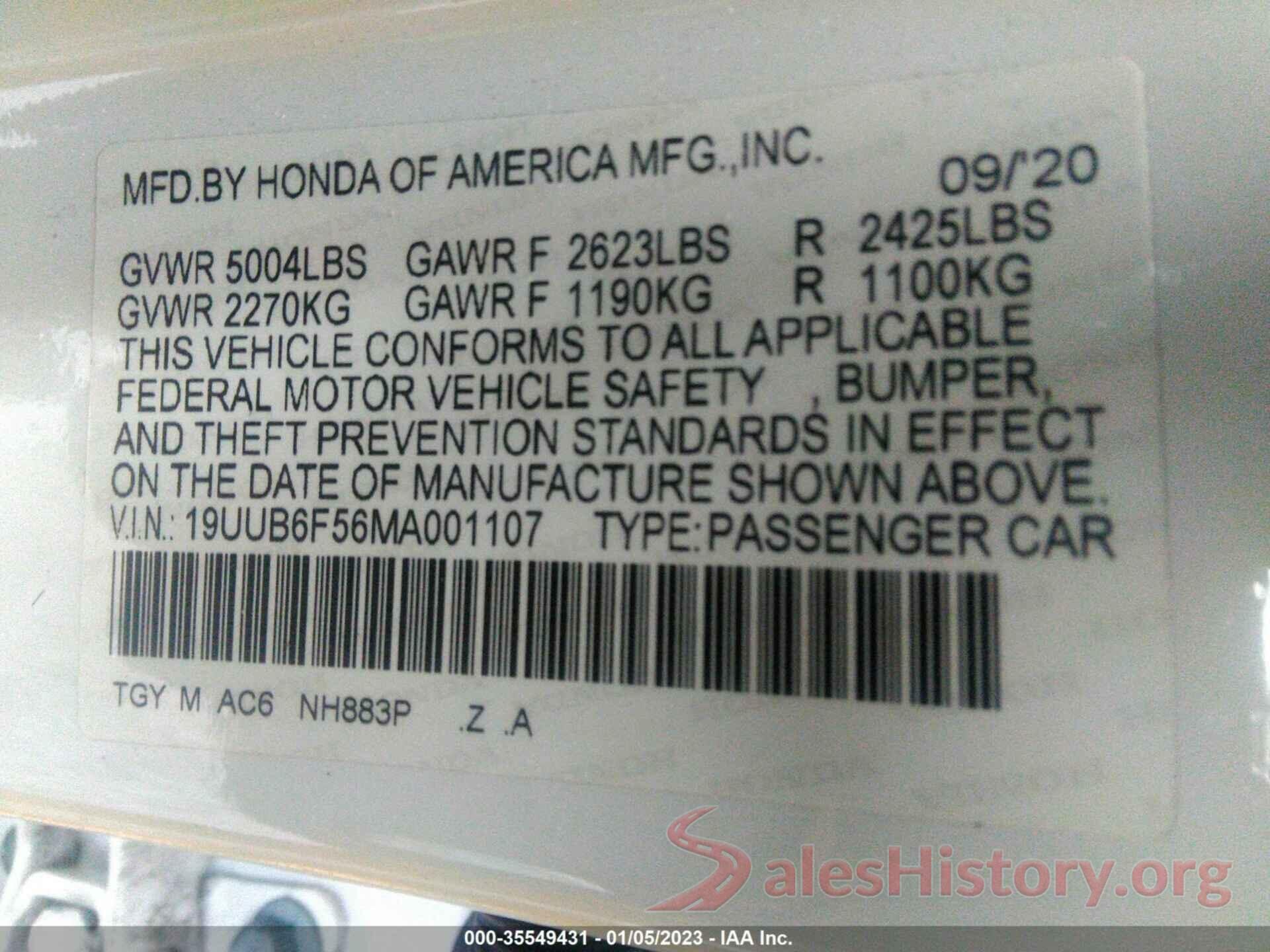 19UUB6F56MA001107 2021 ACURA TLX