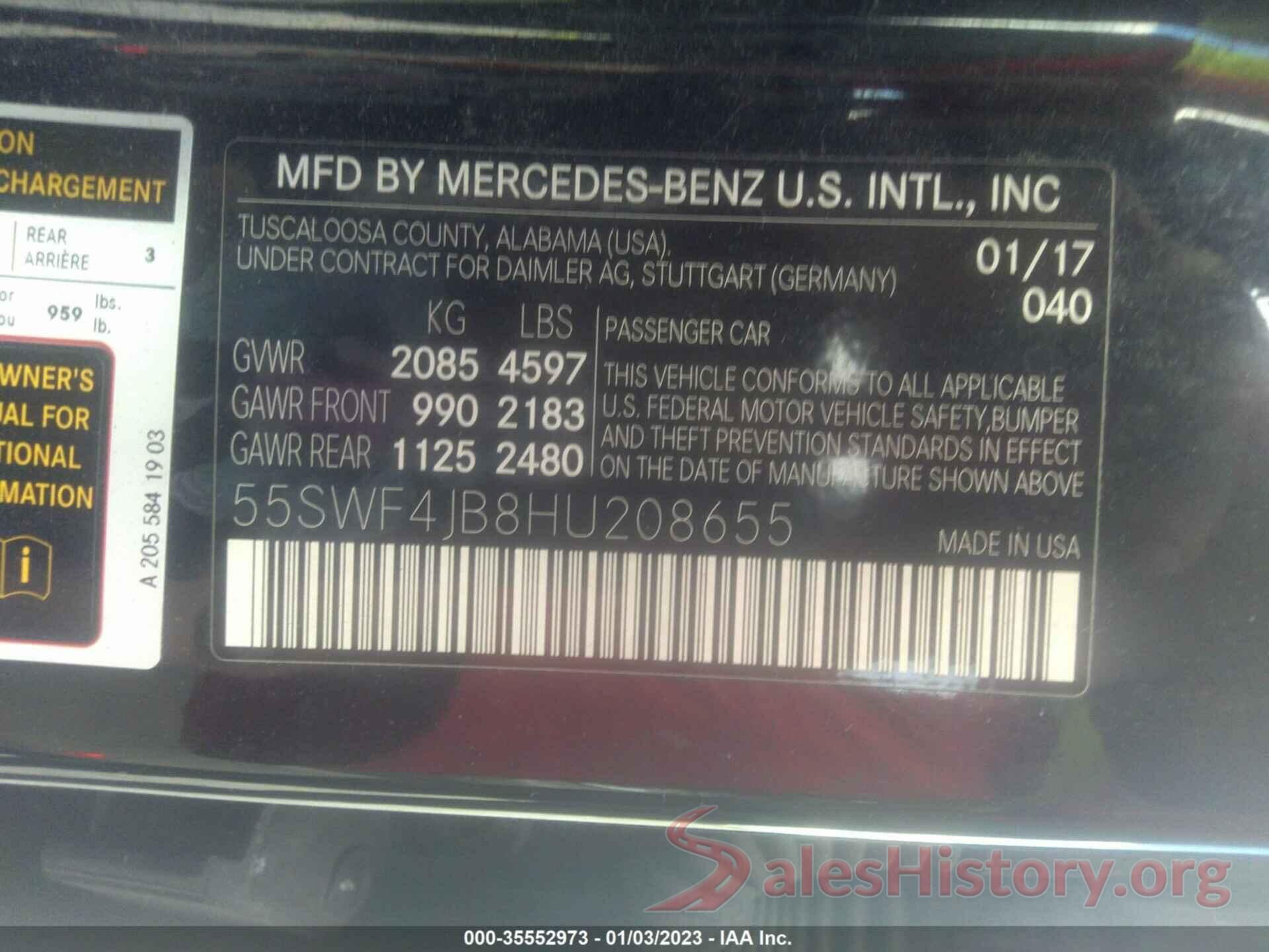 55SWF4JB8HU208655 2017 MERCEDES-BENZ C-CLASS