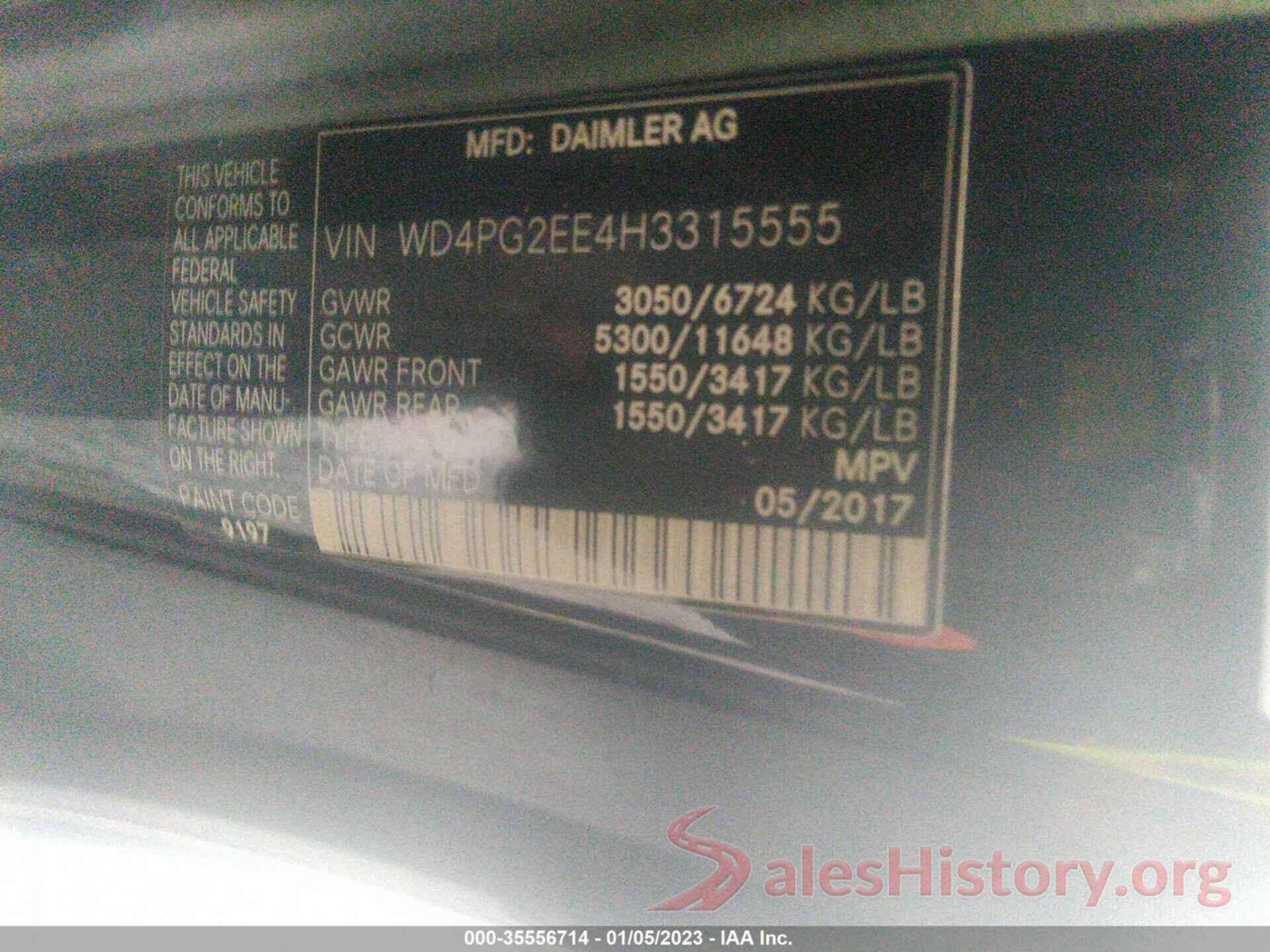 WD4PG2EE4H3315555 2017 MERCEDES-BENZ METRIS PASSENGER VAN