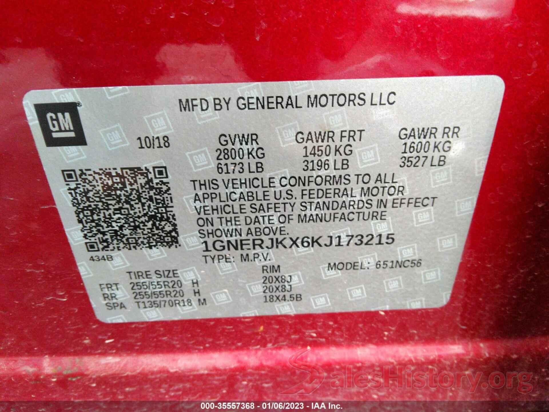 1GNERJKX6KJ173215 2019 CHEVROLET TRAVERSE