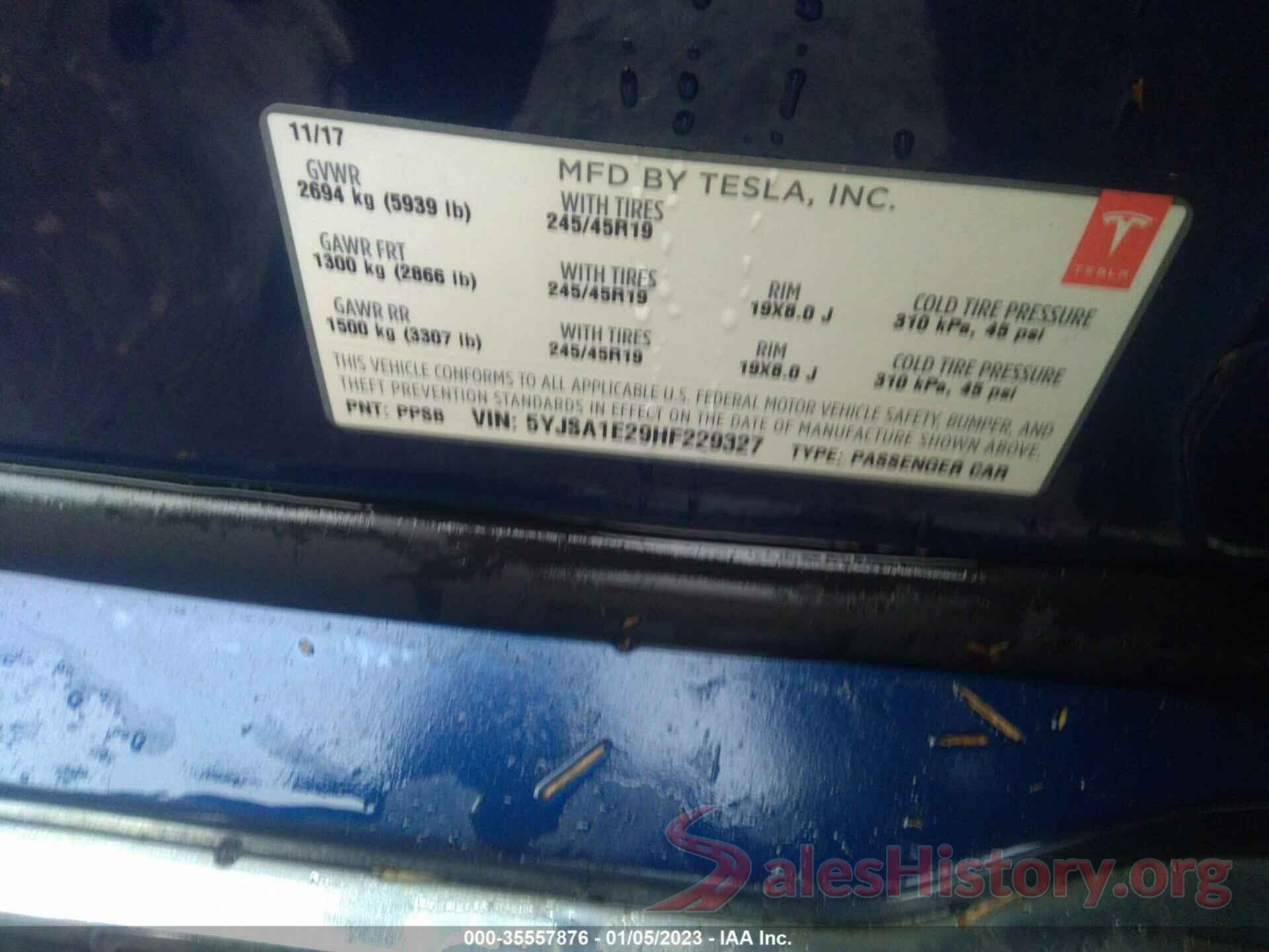 5YJSA1E29HF229327 2017 TESLA MODEL S