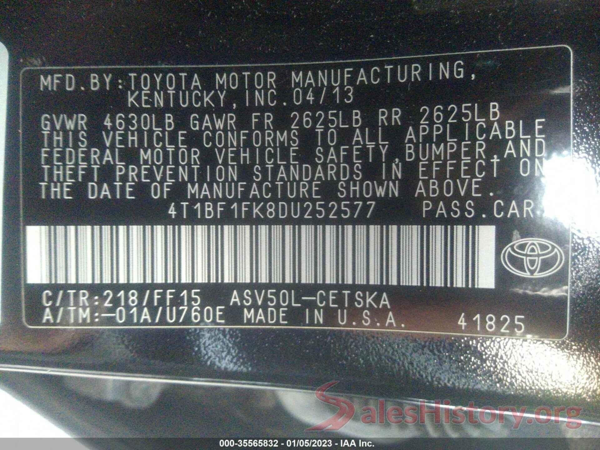 4T1BF1FK8DU252577 2013 TOYOTA CAMRY