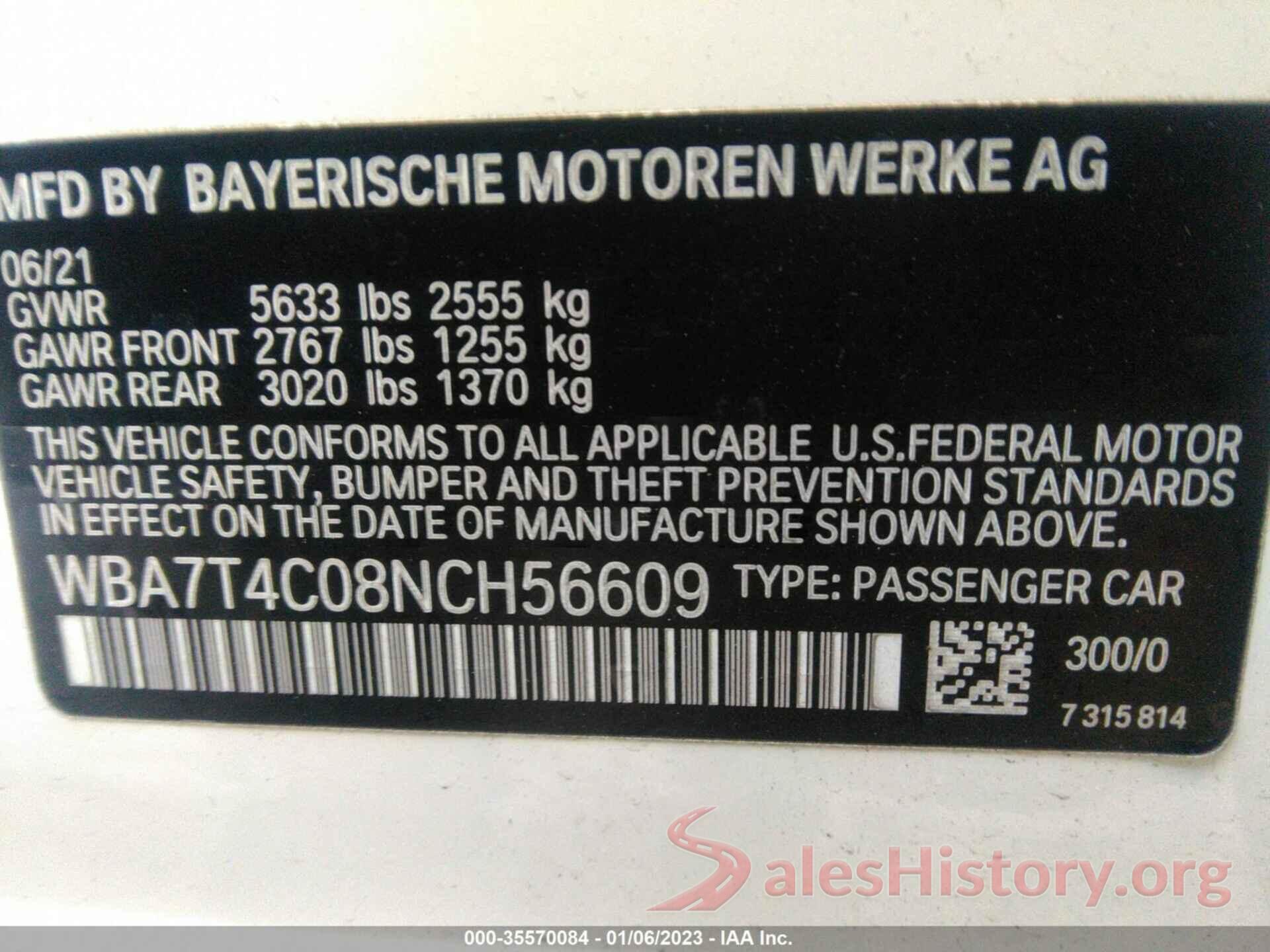 WBA7T4C08NCH56609 2022 BMW 7 SERIES