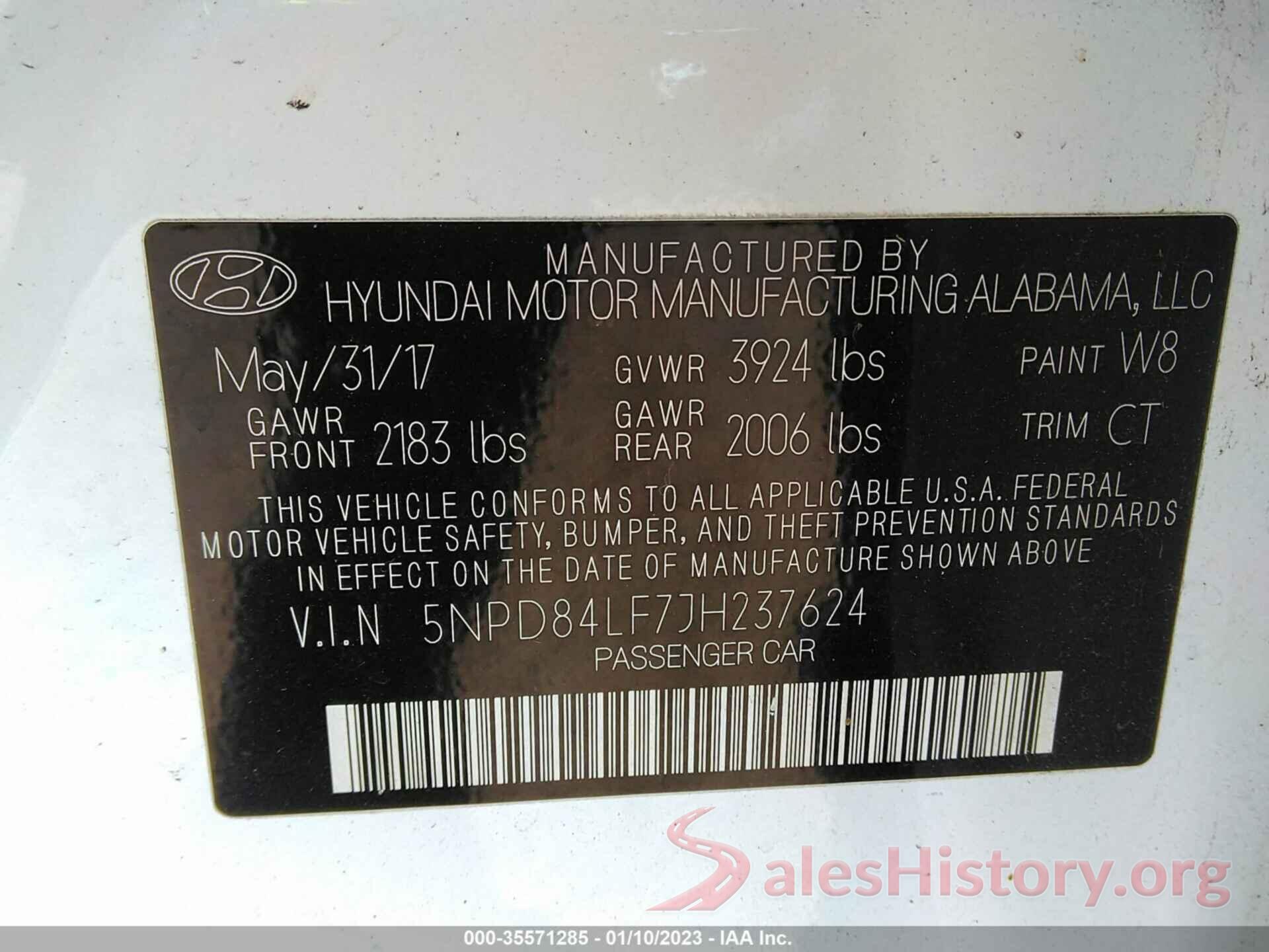 5NPD84LF7JH237624 2018 HYUNDAI ELANTRA