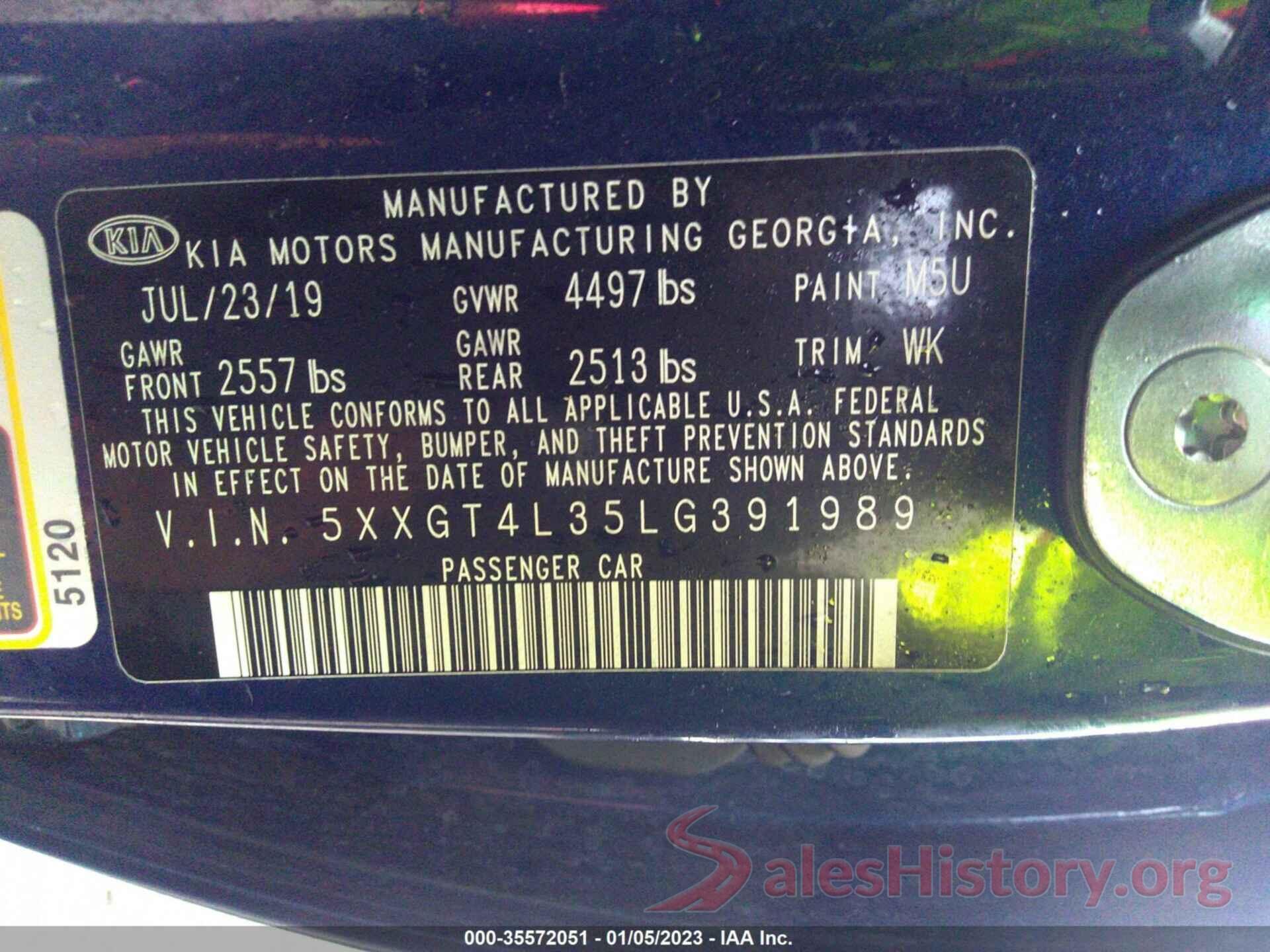 5XXGT4L35LG391989 2020 KIA OPTIMA