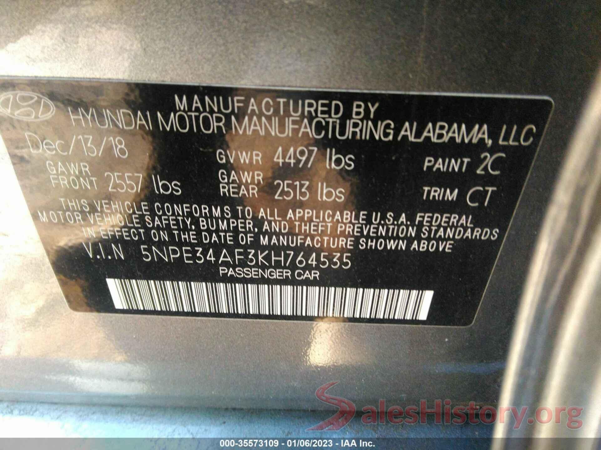 5NPE34AF3KH764535 2019 HYUNDAI SONATA