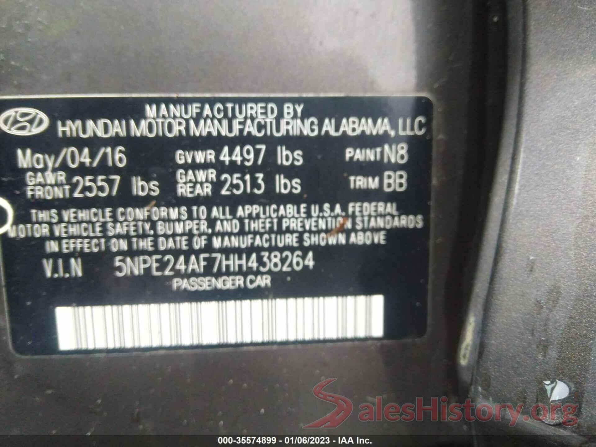 5NPE24AF7HH438264 2017 HYUNDAI SONATA