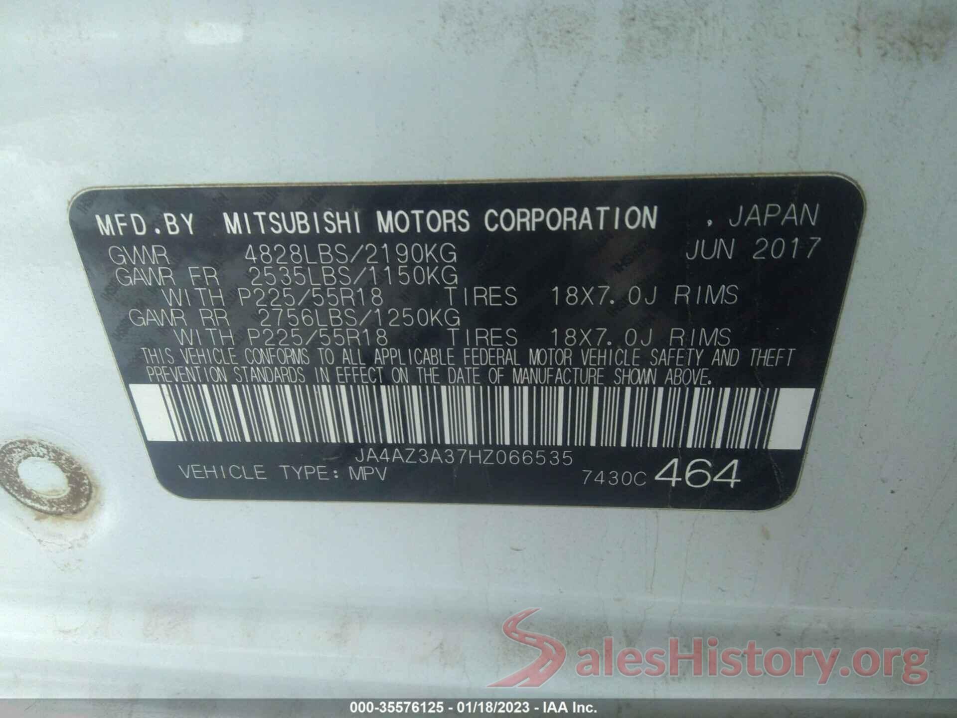 JA4AZ3A37HZ066535 2017 MITSUBISHI OUTLANDER