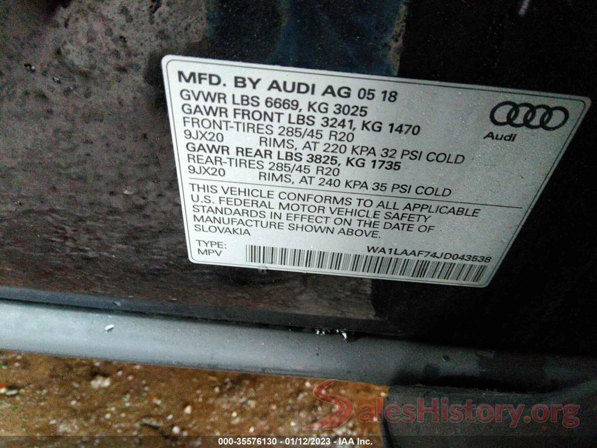 WA1LAAF74JD043538 2018 AUDI Q7