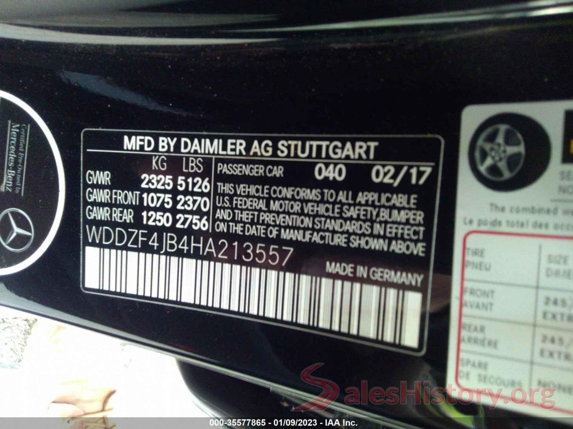 WDDZF4JB4HA213557 2017 MERCEDES-BENZ E-CLASS