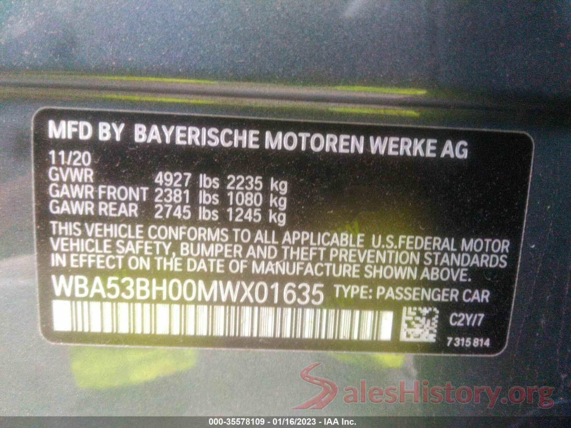 WBA53BH00MWX01635 2021 BMW 5 SERIES