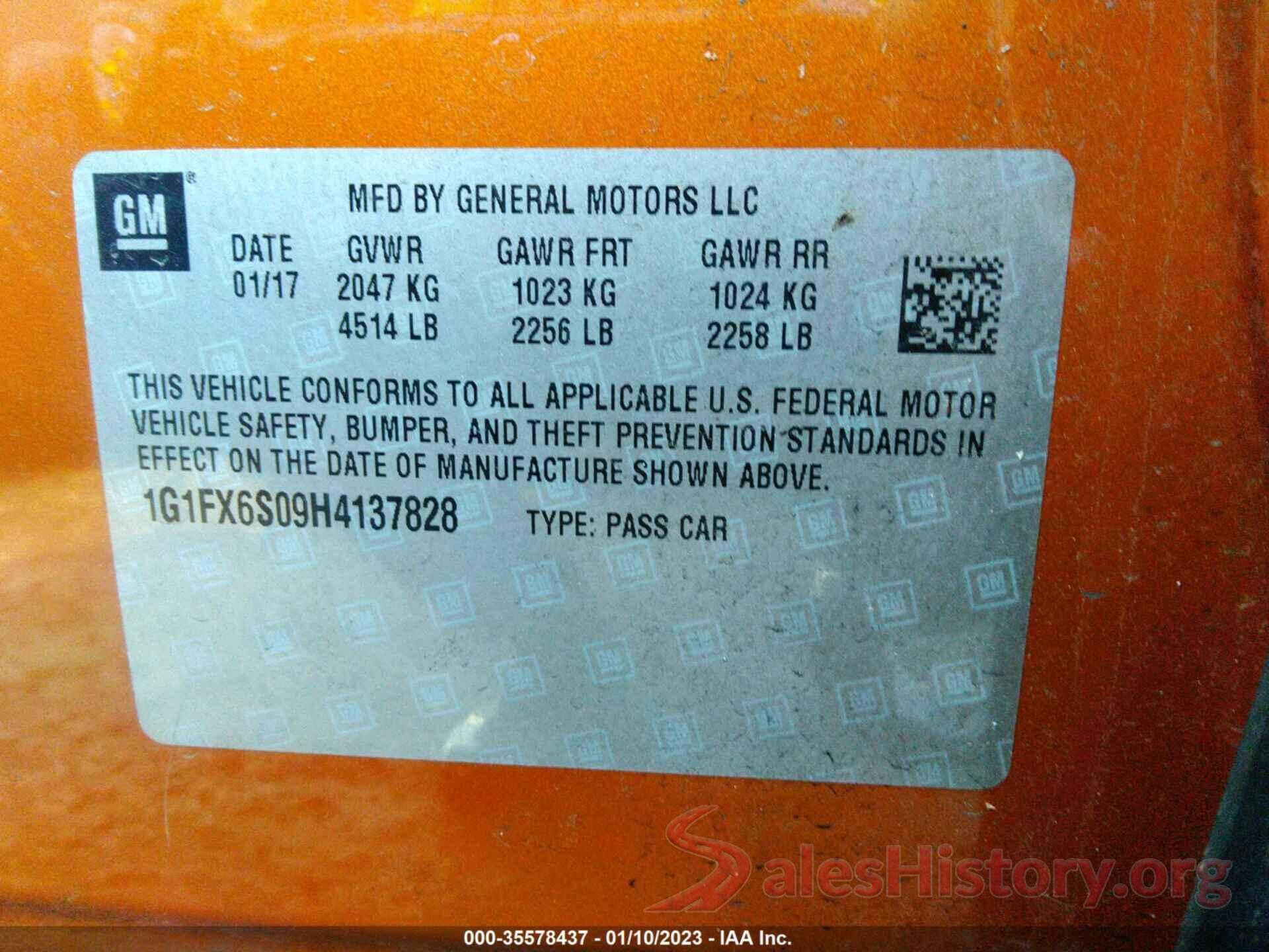 1G1FX6S09H4137828 2017 CHEVROLET BOLT EV