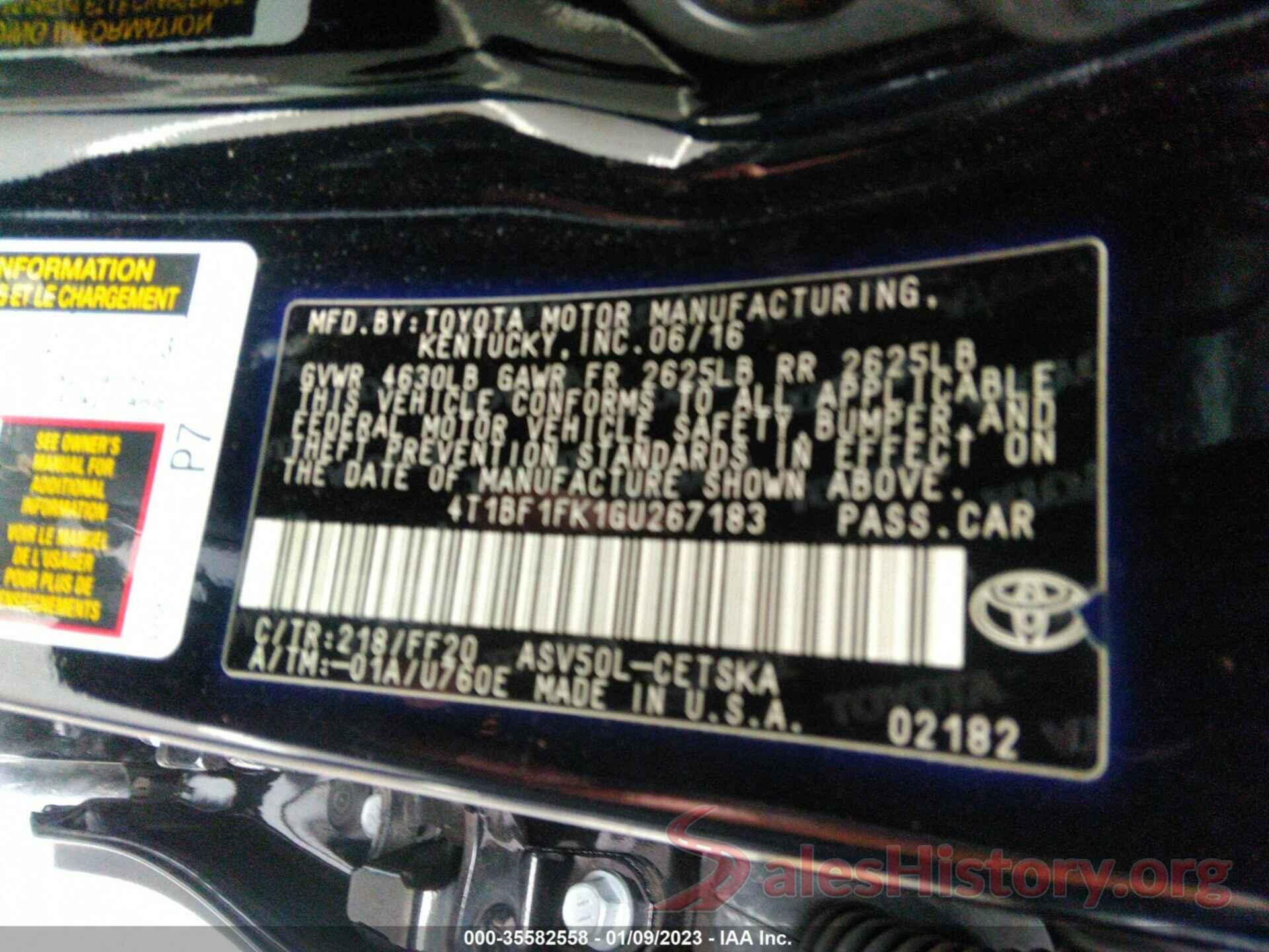 4T1BF1FK1GU267183 2016 TOYOTA CAMRY