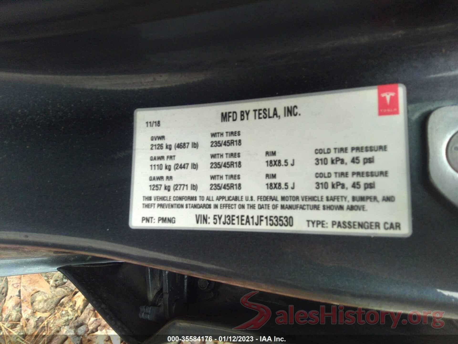 5YJ3E1EA1JF153530 2018 TESLA MODEL 3