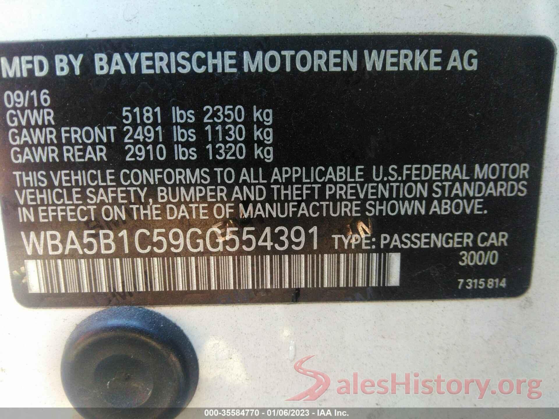 WBA5B1C59GG554391 2016 BMW 5 SERIES