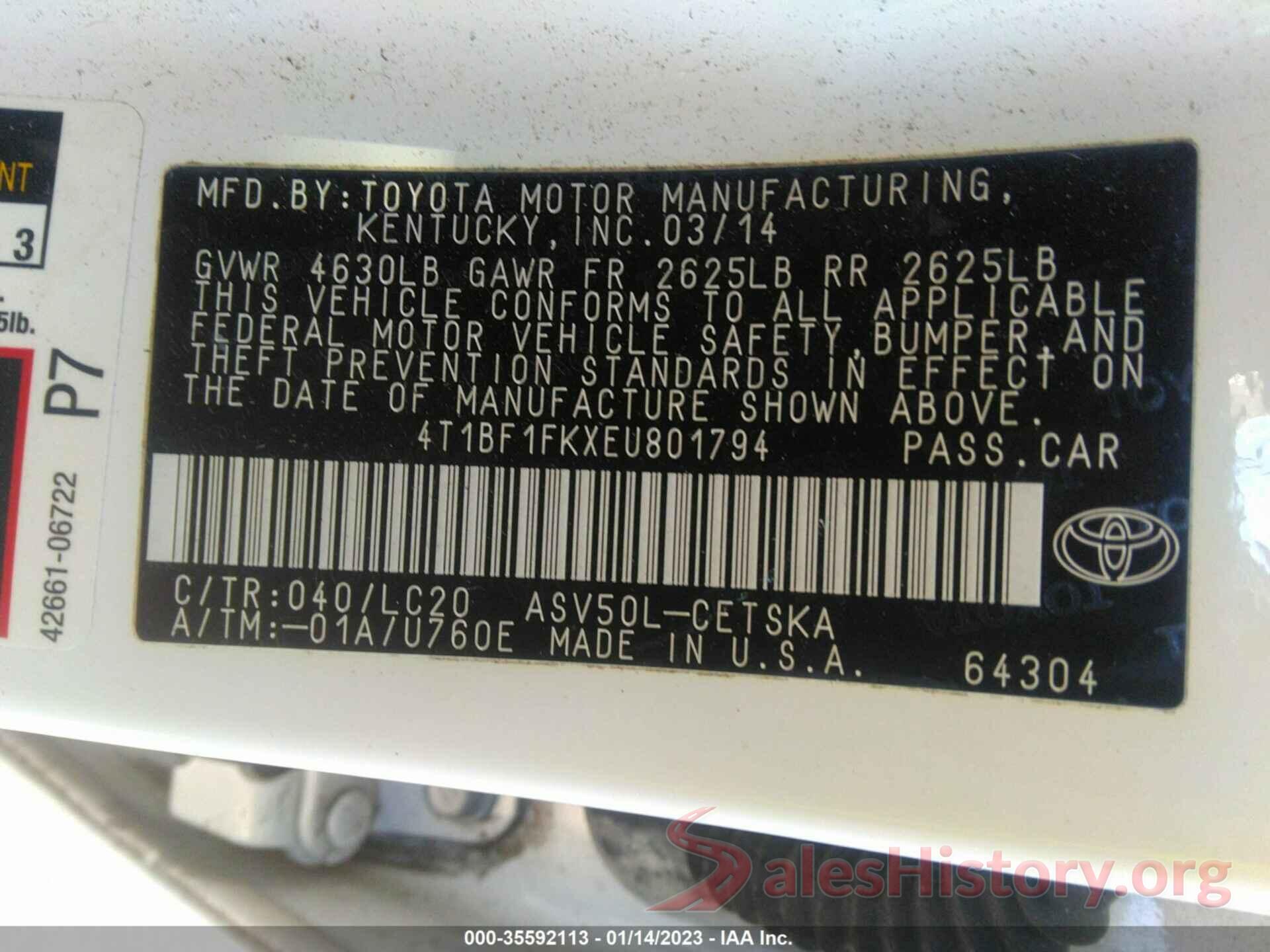 4T1BF1FKXEU801794 2014 TOYOTA CAMRY