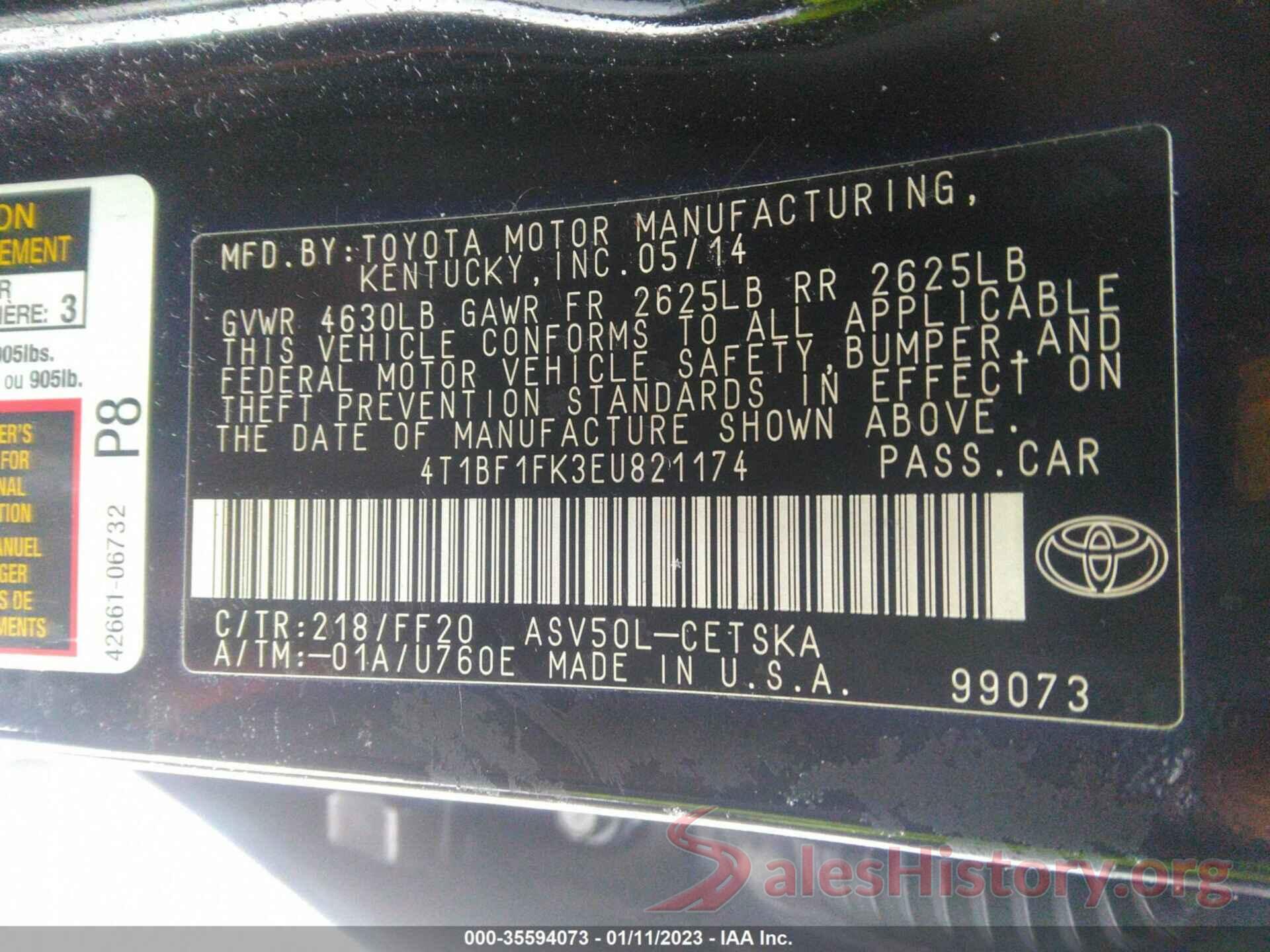 4T1BF1FK3EU821174 2014 TOYOTA CAMRY