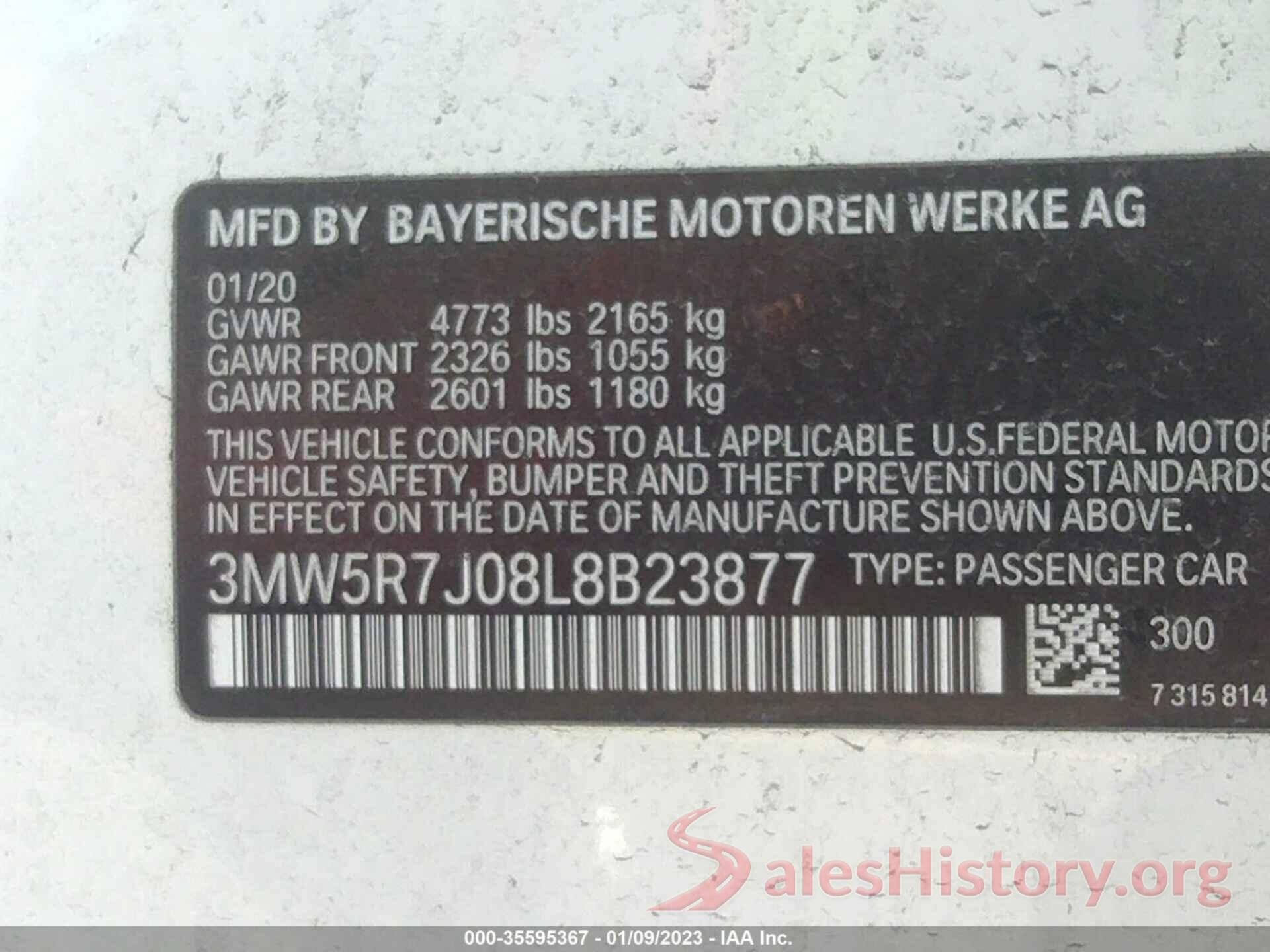 3MW5R7J08L8B23877 2020 BMW 3 SERIES