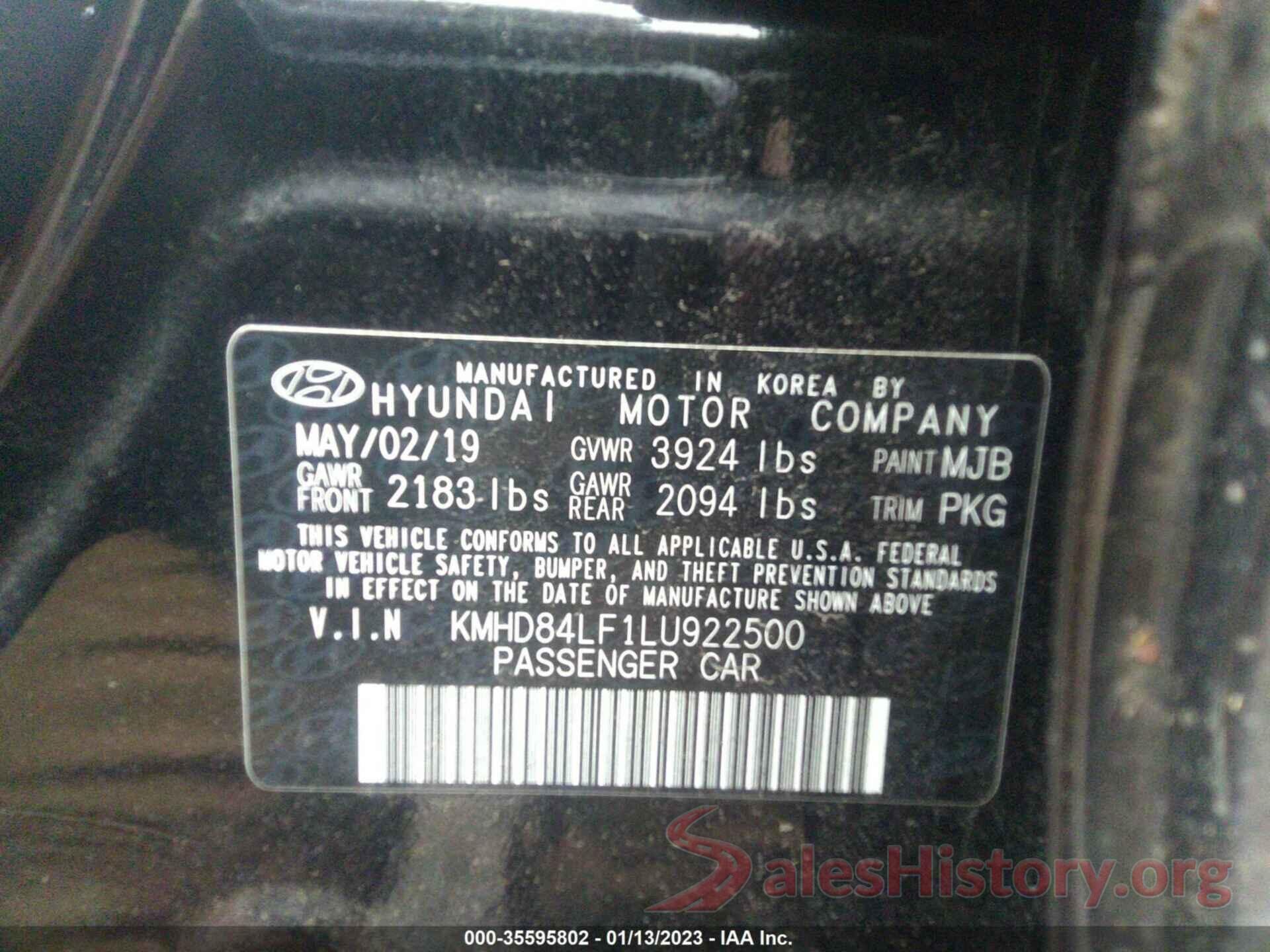 KMHD84LF1LU922500 2020 HYUNDAI ELANTRA