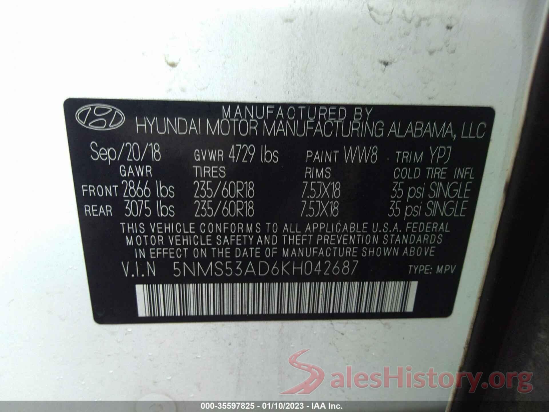 5NMS53AD6KH042687 2019 HYUNDAI SANTA FE