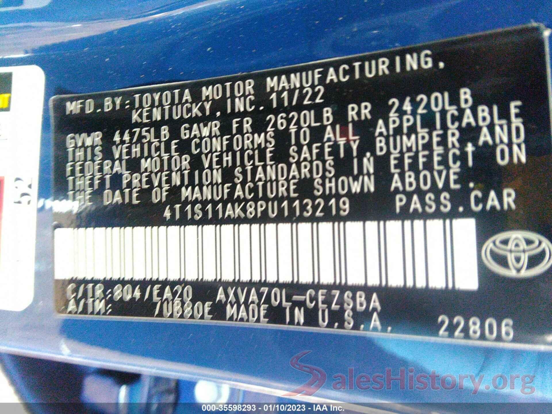 4T1S11AK8PU113219 2023 TOYOTA CAMRY