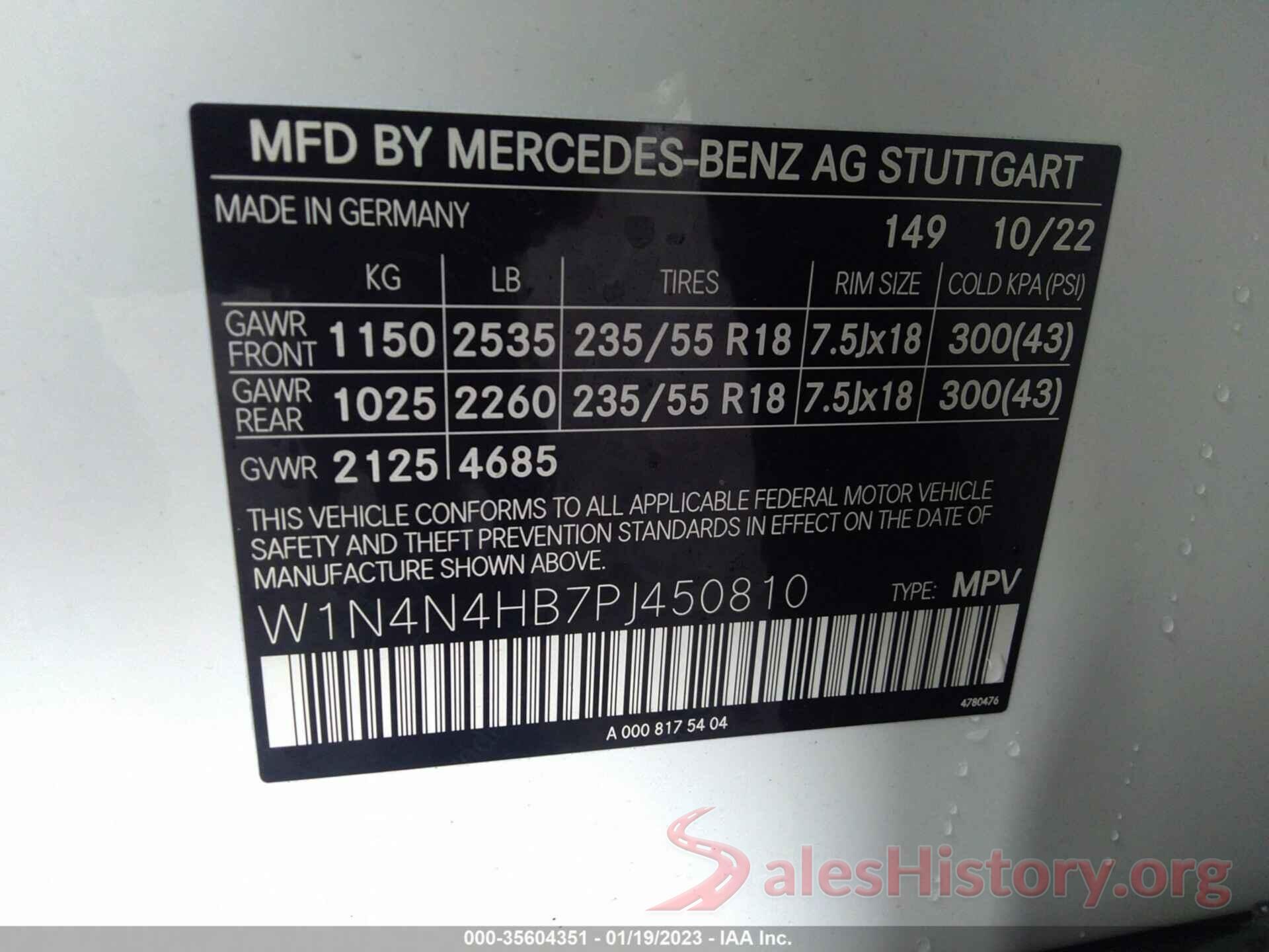 W1N4N4HB7PJ450810 2023 MERCEDES-BENZ GLA