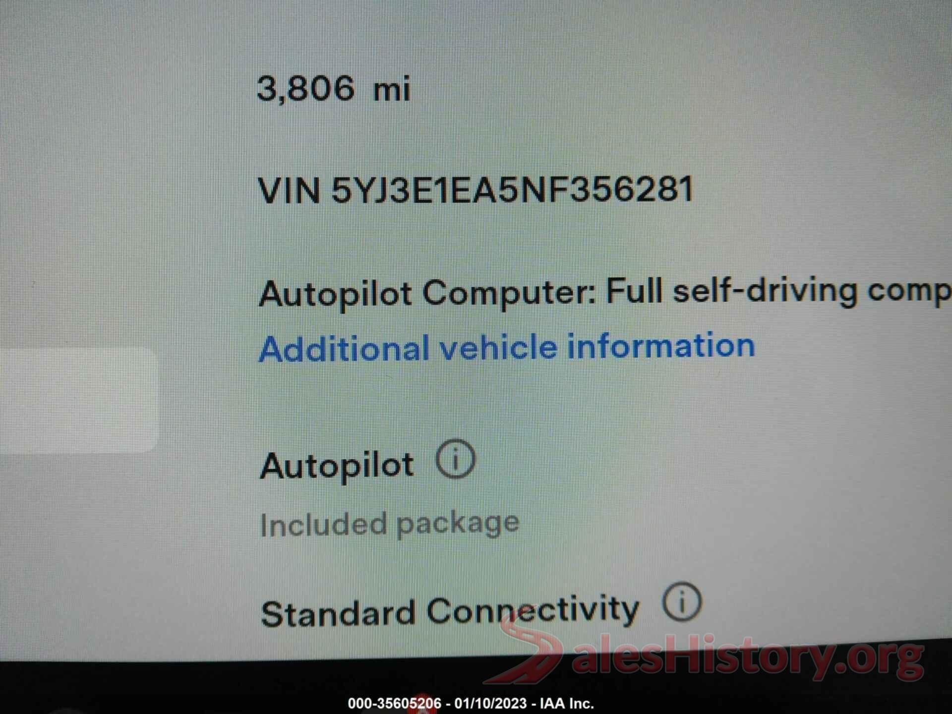 5YJ3E1EA5NF356281 2022 TESLA MODEL 3