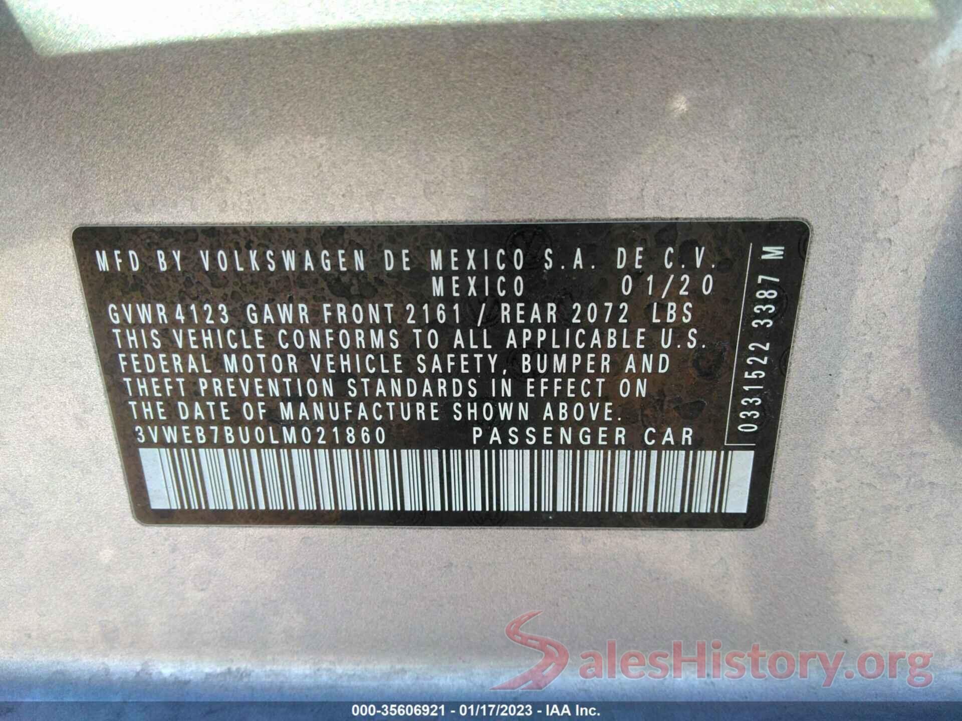 3VWEB7BU0LM021860 2020 VOLKSWAGEN JETTA