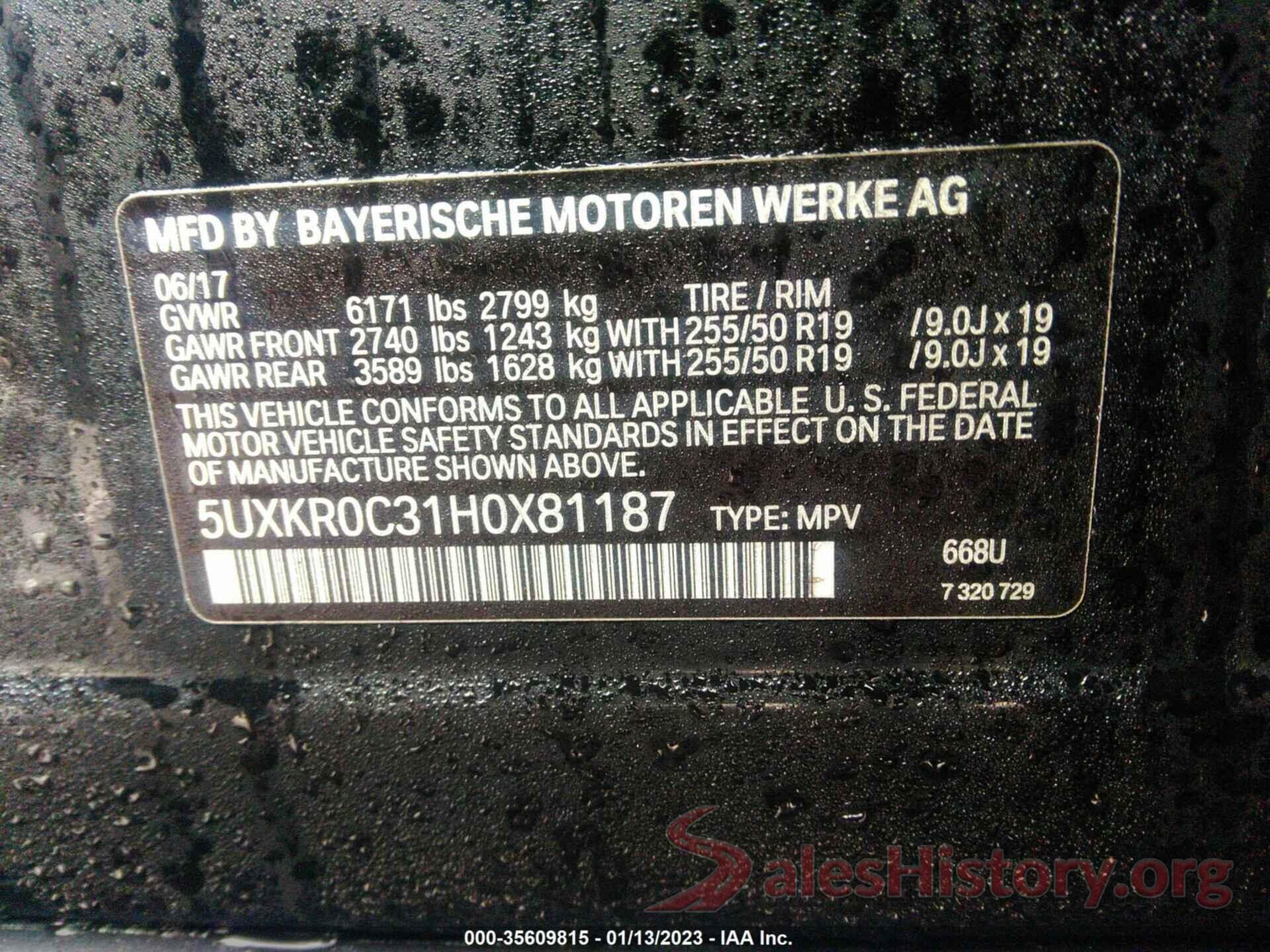 5UXKR0C31H0X81187 2017 BMW X5