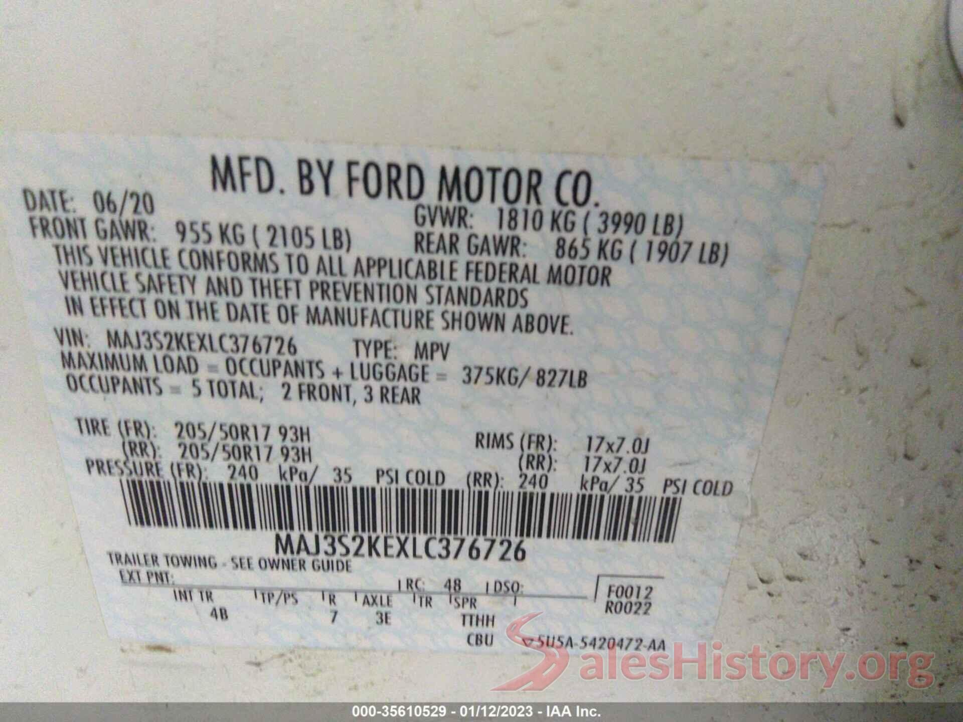 MAJ3S2KEXLC376726 2020 FORD ECOSPORT