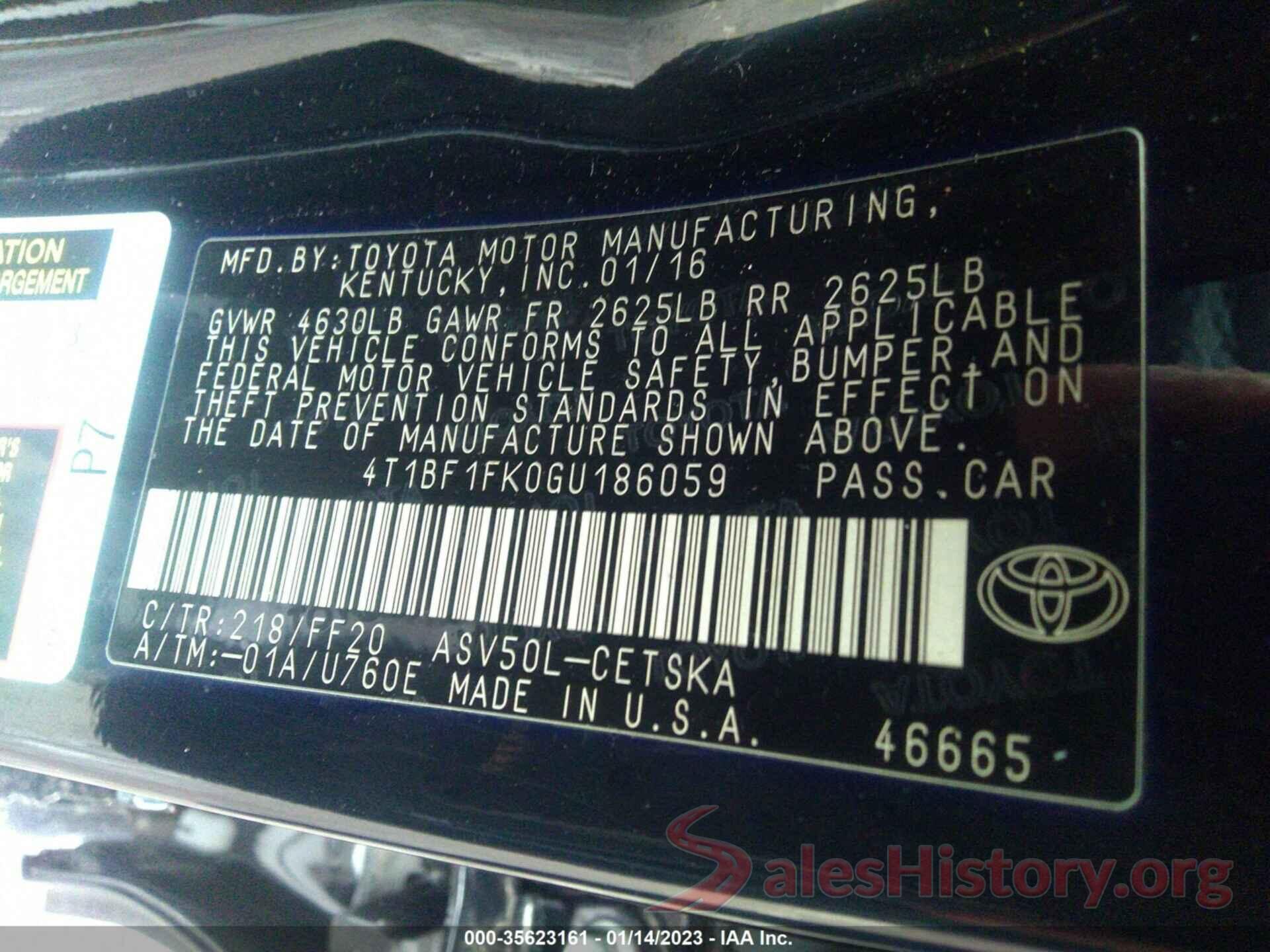 4T1BF1FK0GU186059 2016 TOYOTA CAMRY