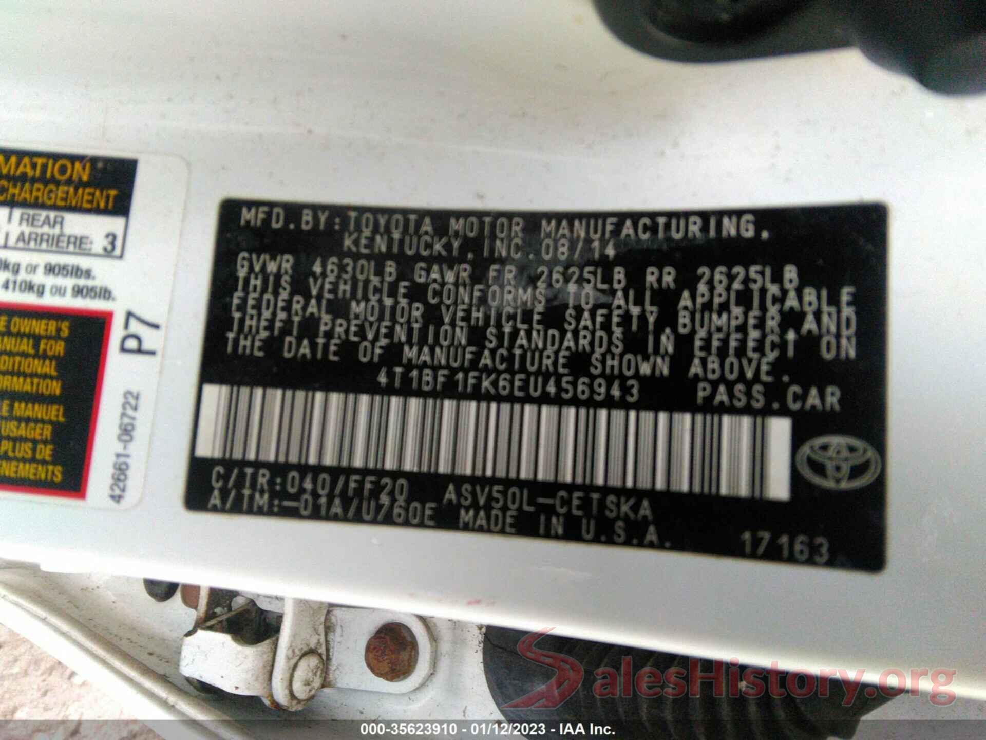 4T1BF1FK6EU456943 2014 TOYOTA CAMRY