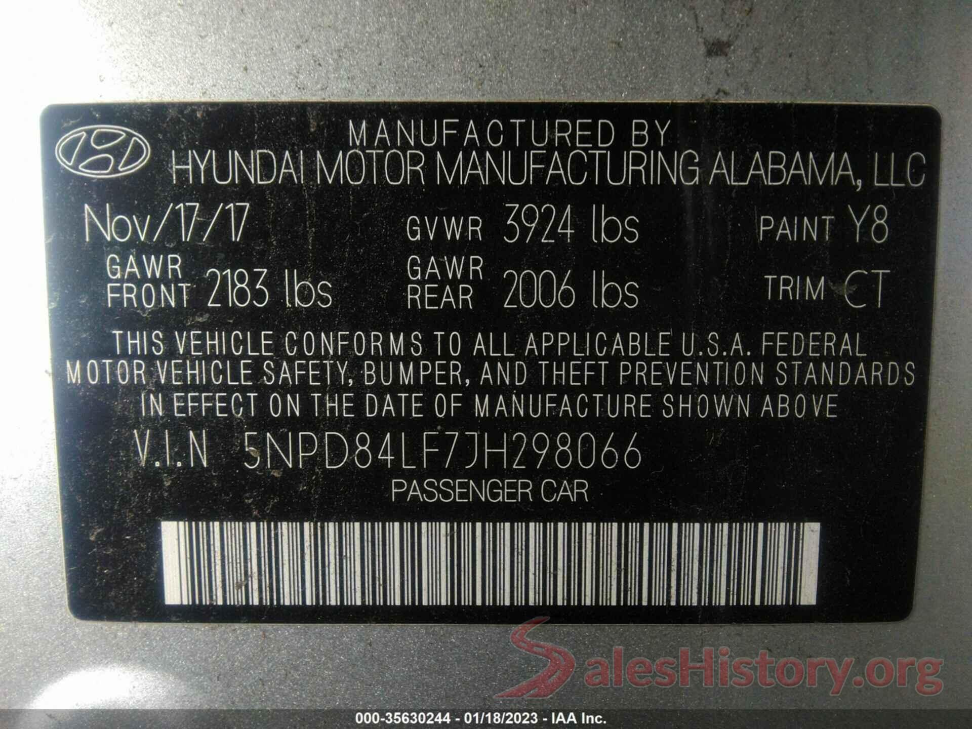 5NPD84LF7JH298066 2018 HYUNDAI ELANTRA