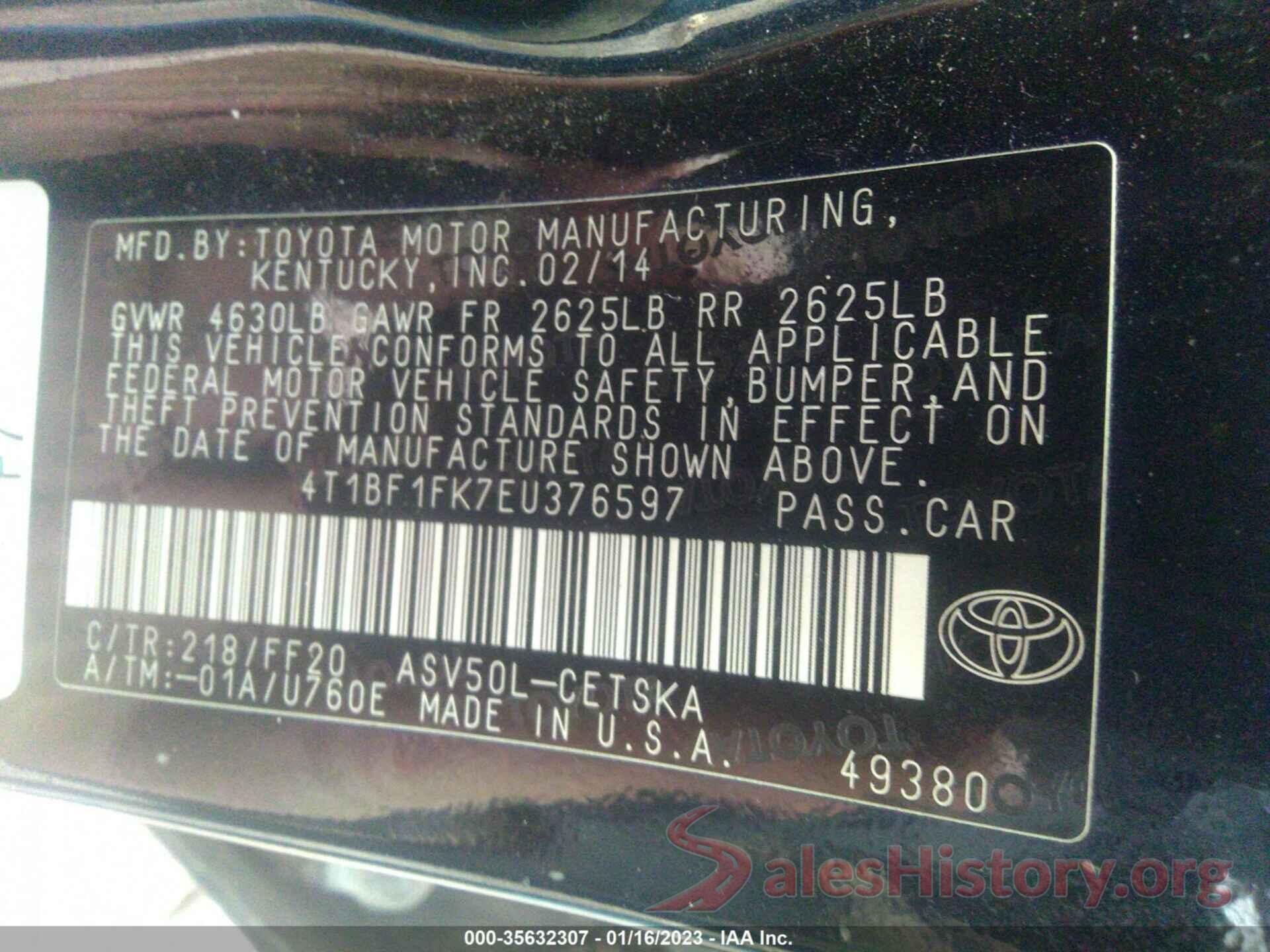 4T1BF1FK7EU376597 2014 TOYOTA CAMRY